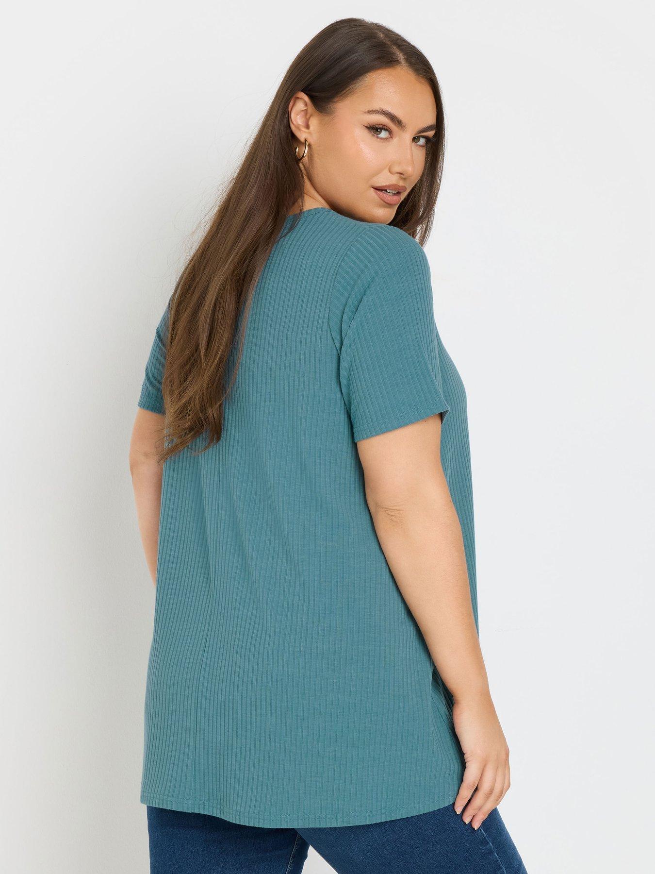 yours-curve-button-front-rib-t-shirt-teal-bluestillFront