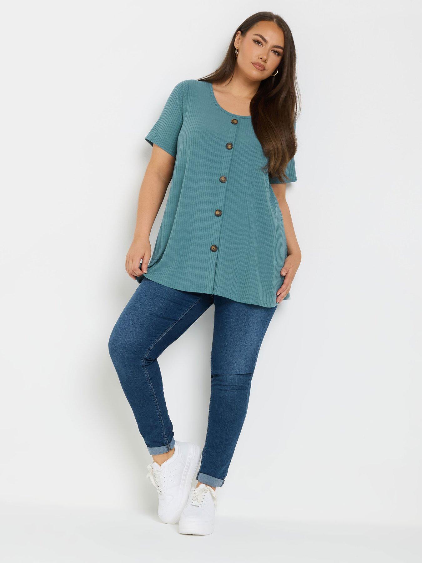 yours-curve-button-front-rib-t-shirt-teal-blueback
