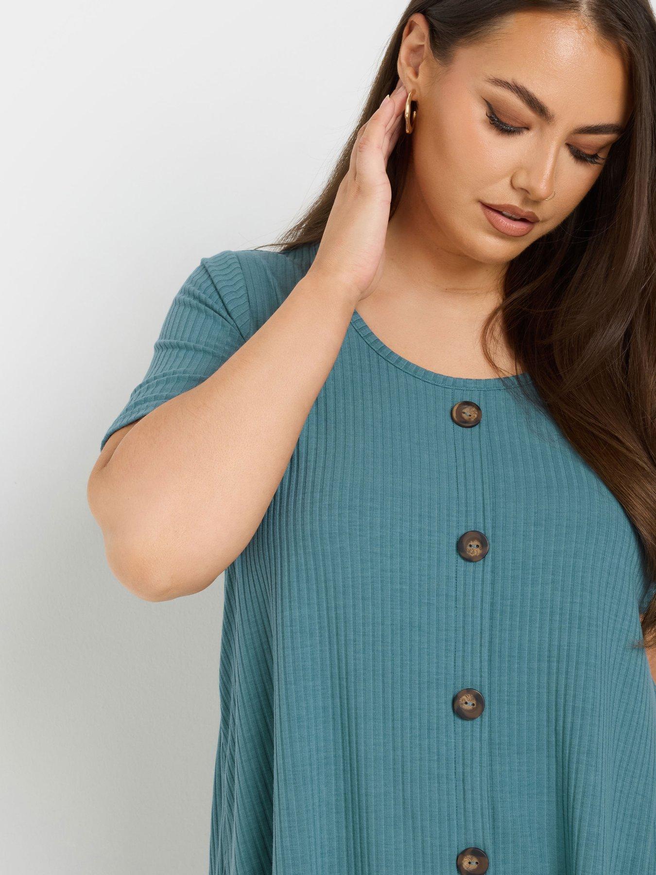 yours-curve-button-front-rib-t-shirt-teal-blueoutfit