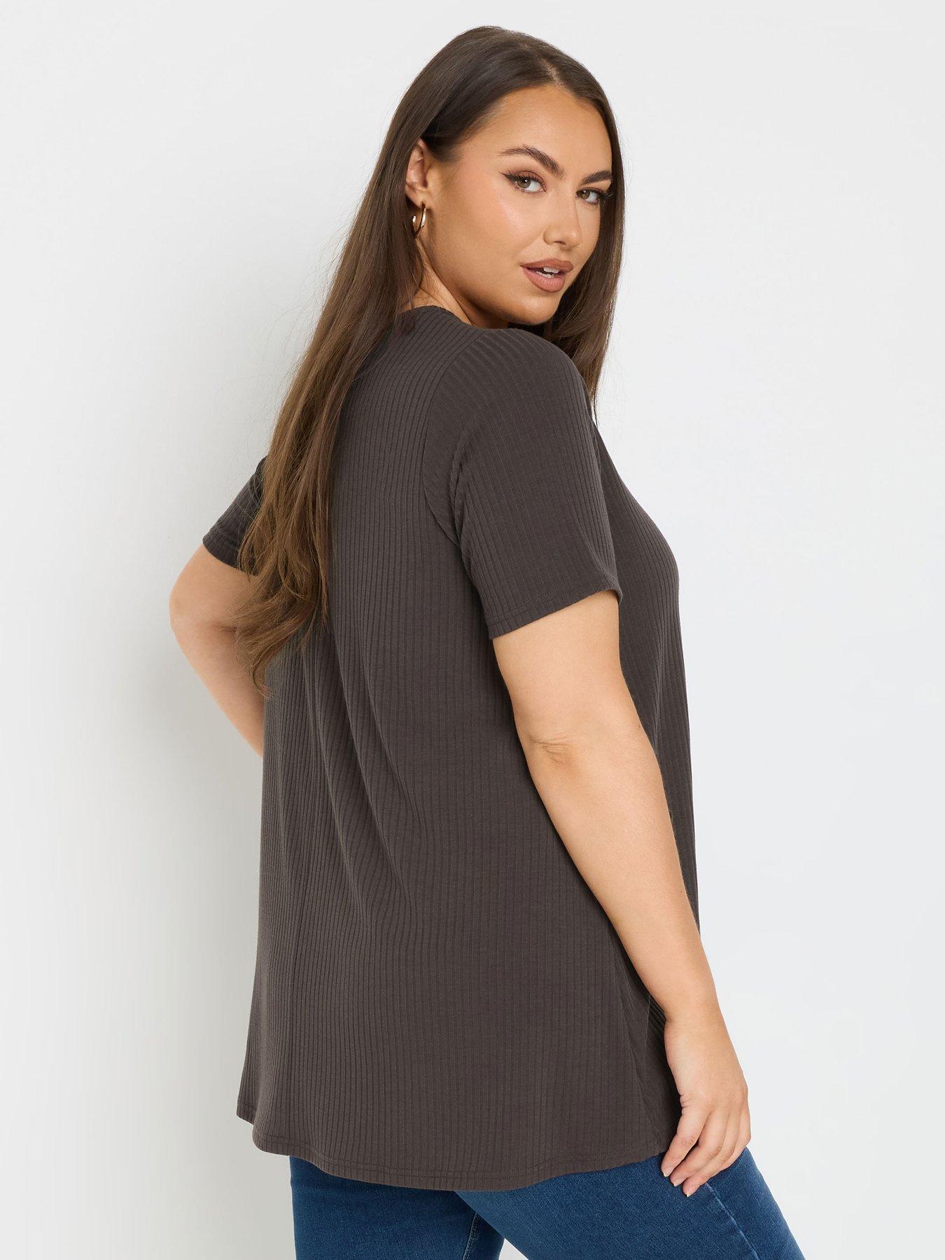 yours-curve-button-front-rib-t-shirt-brownstillFront