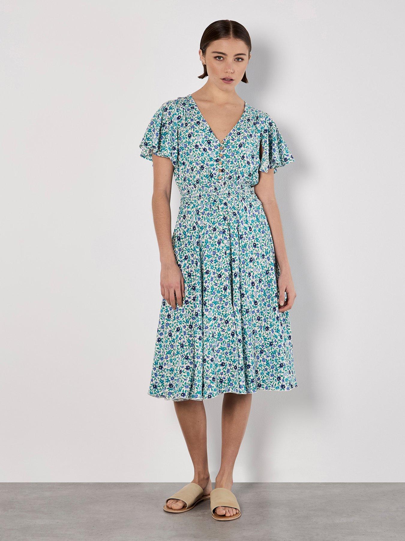 Image 1 of 5 of Apricot Vivid Watercolour Ditsy Mini Dress - Blue