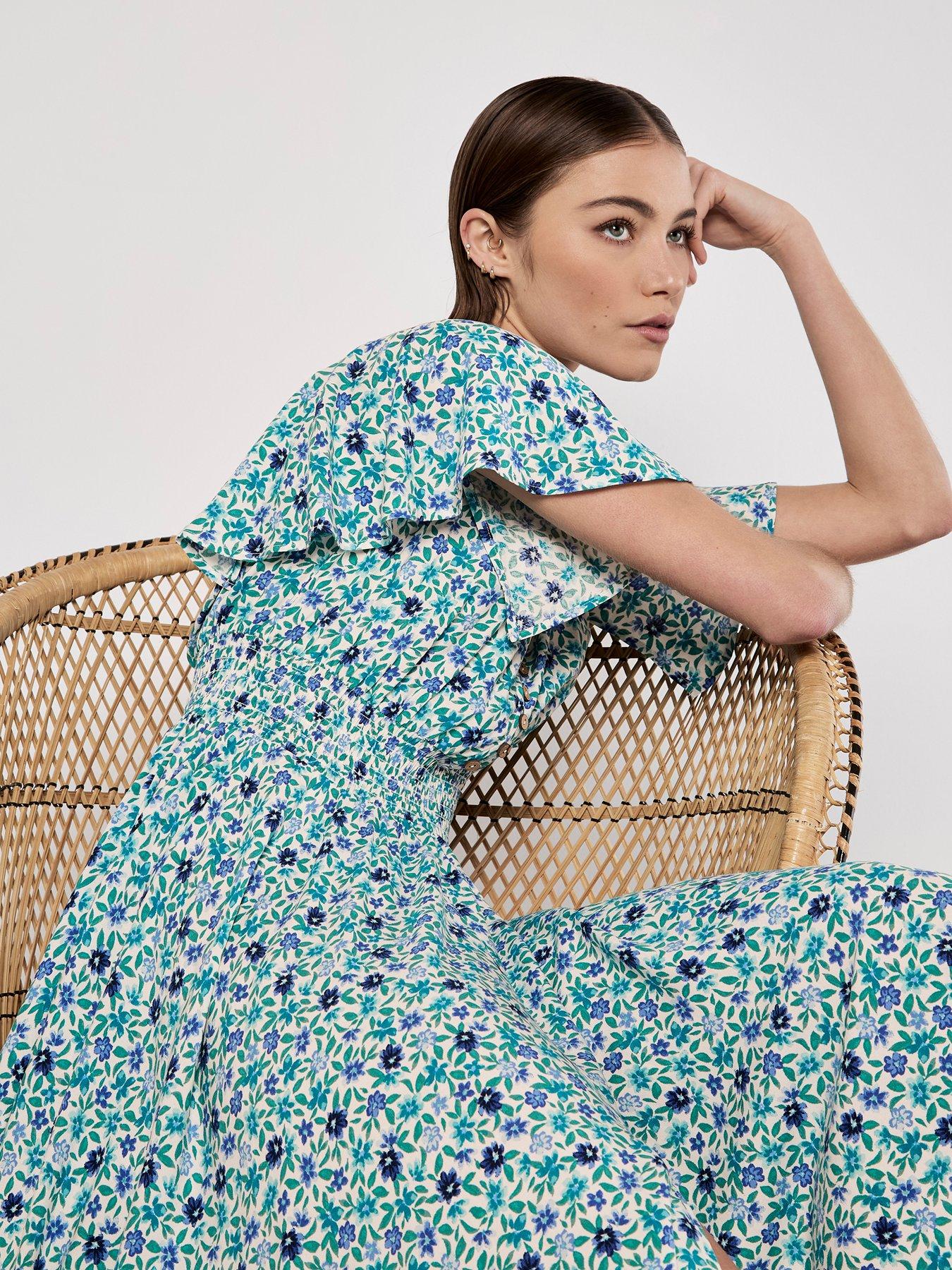 Image 3 of 5 of Apricot Vivid Watercolour Ditsy Mini Dress - Blue