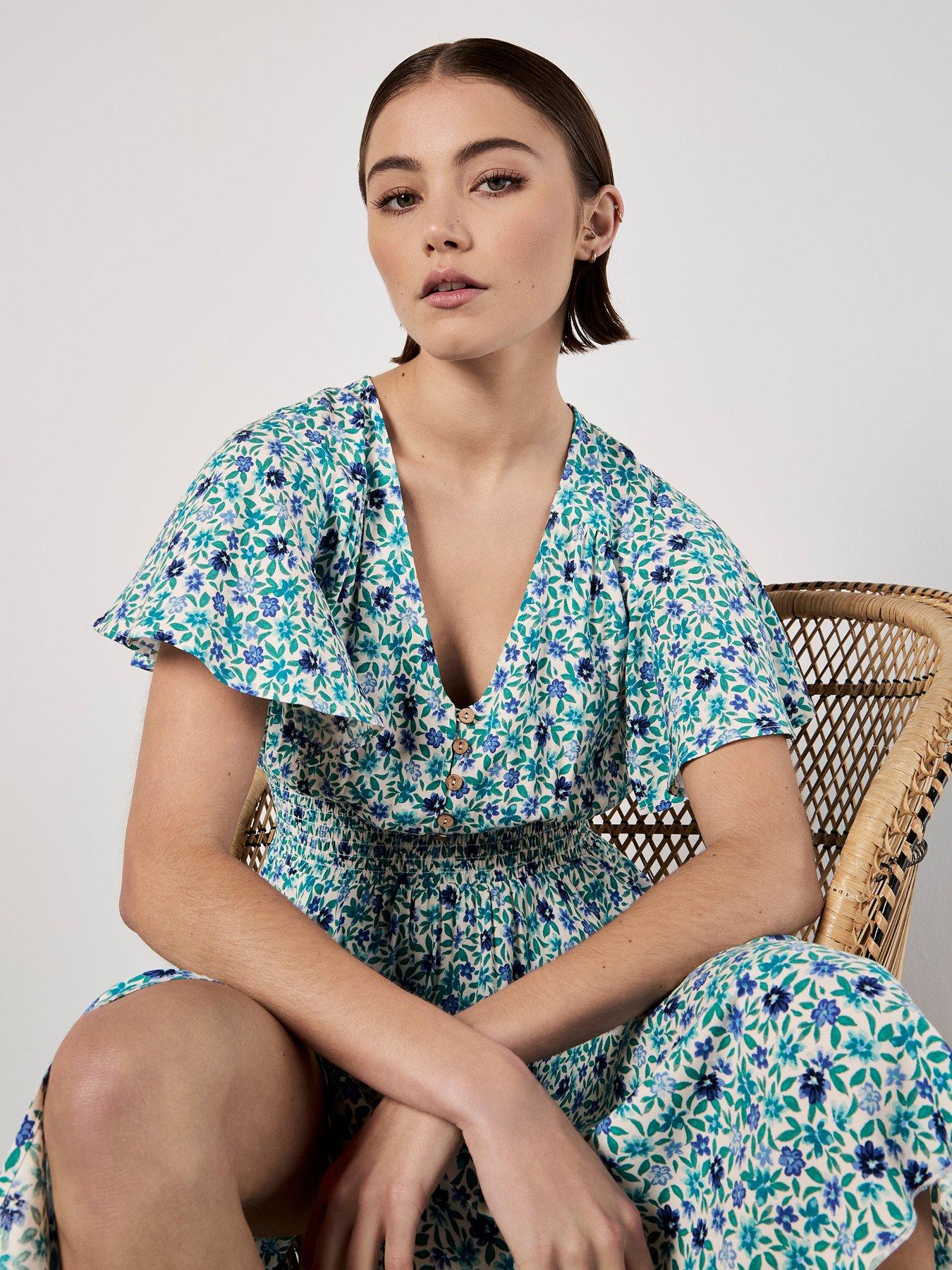 Image 4 of 5 of Apricot Vivid Watercolour Ditsy Mini Dress - Blue