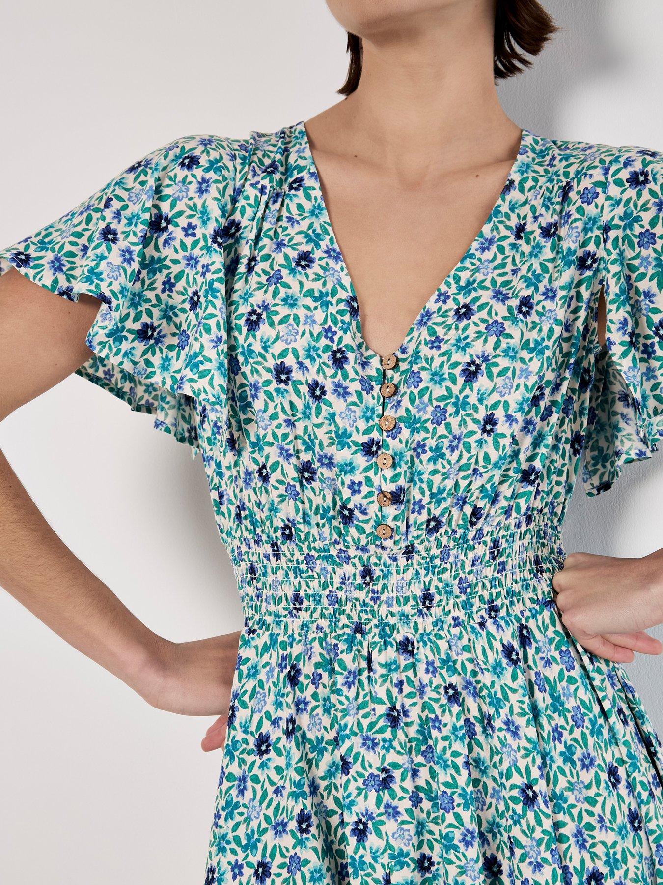 Image 5 of 5 of Apricot Vivid Watercolour Ditsy Mini Dress - Blue
