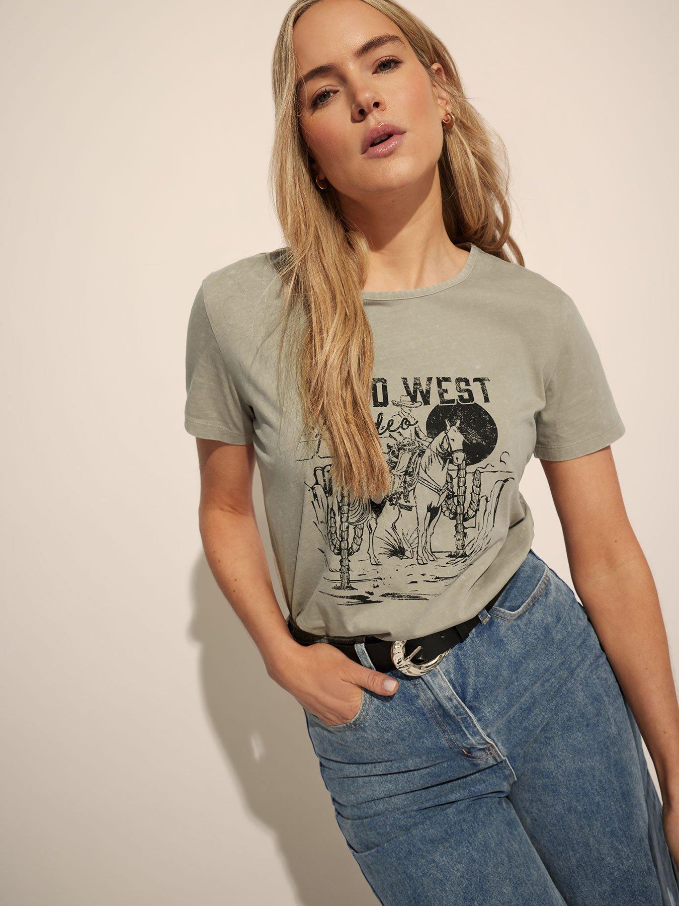 Image of Long Tall Sally Western Placement Print T-Shirt - Natural