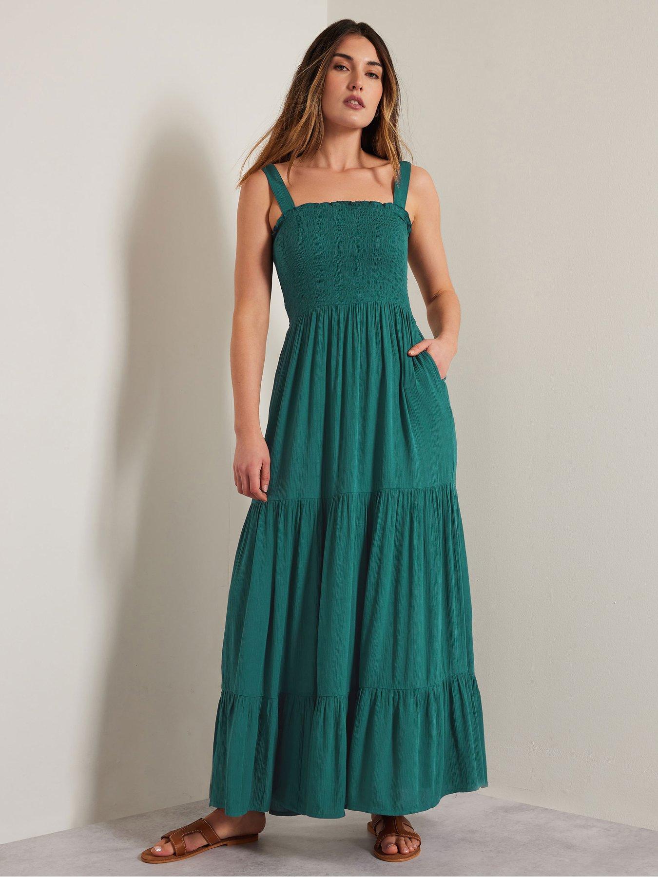 Image of Long Tall Sally Strappy Tiered Dress - Green