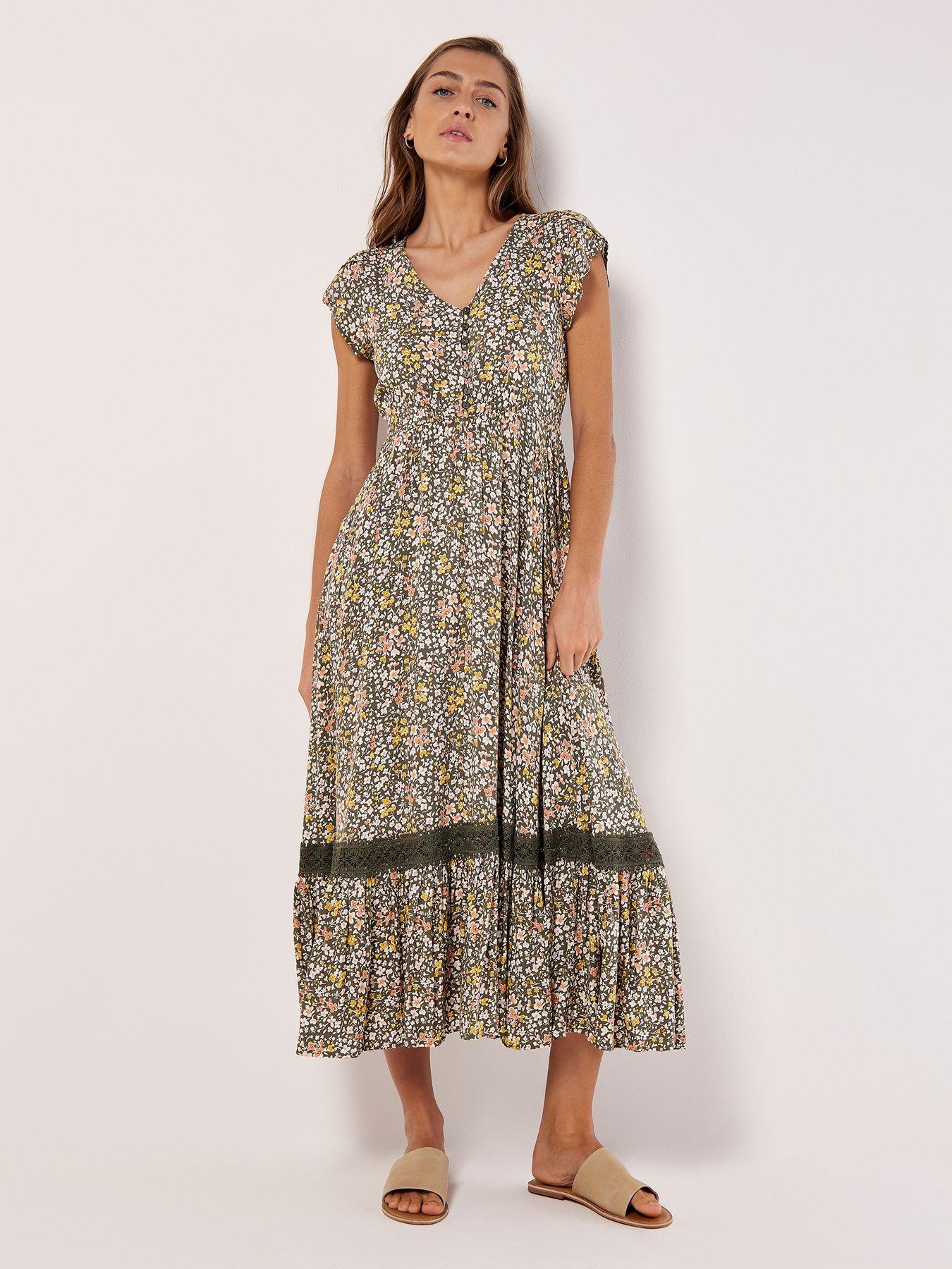 Image 3 of 4 of Apricot Ditsy Cluster Crochet Maxi Dress - Khaki