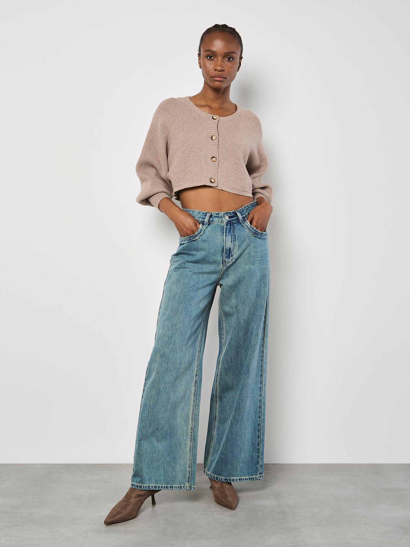 Image 3 of 5 of Apricot Ribbed Batwing Cropped Cardigan - Brown