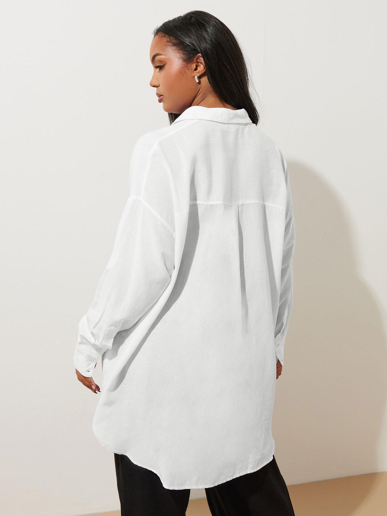 Image 2 of 4 of Yours Curve Long Sleeve Linen Shirt - White