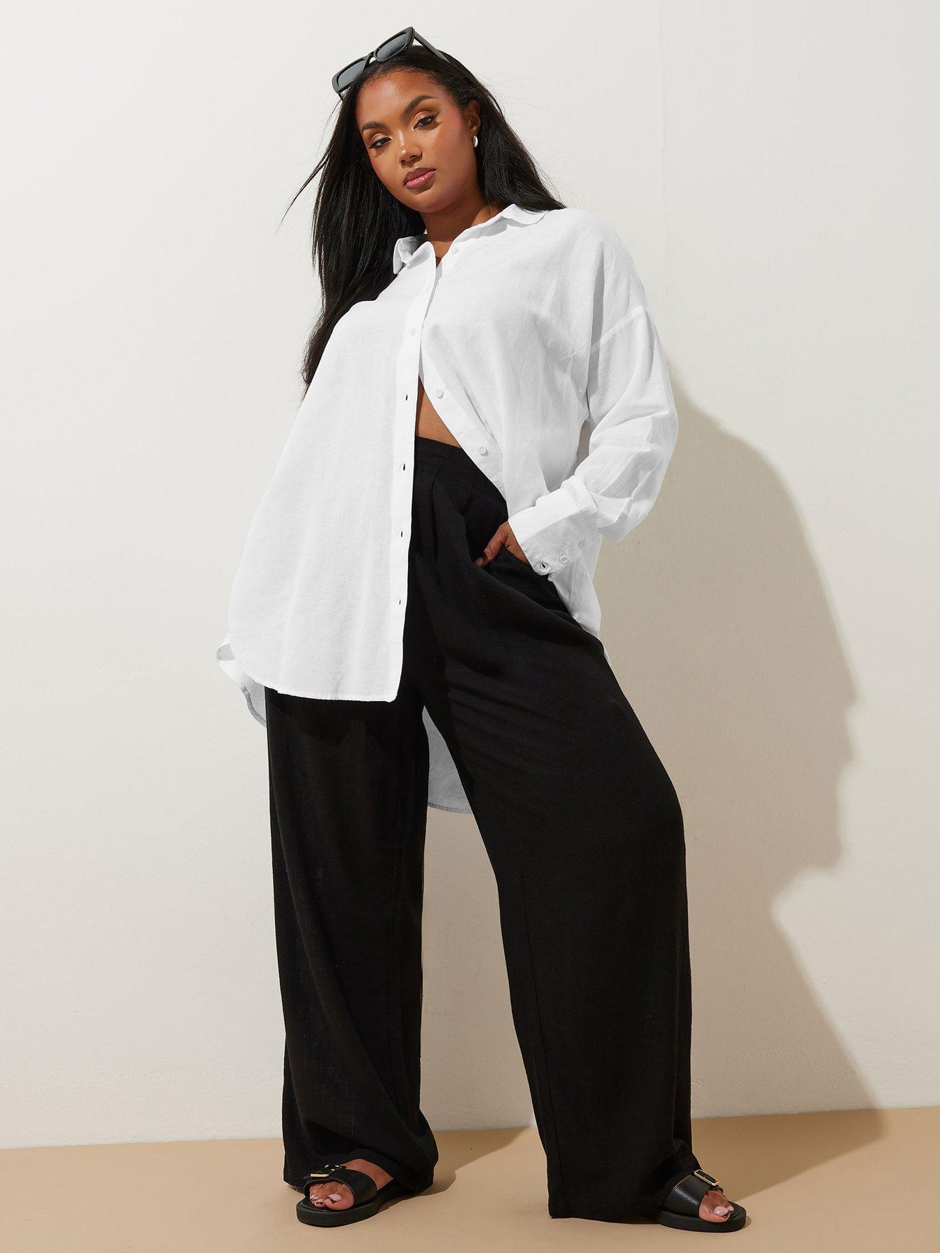 Image 3 of 4 of Yours Curve Long Sleeve Linen Shirt - White