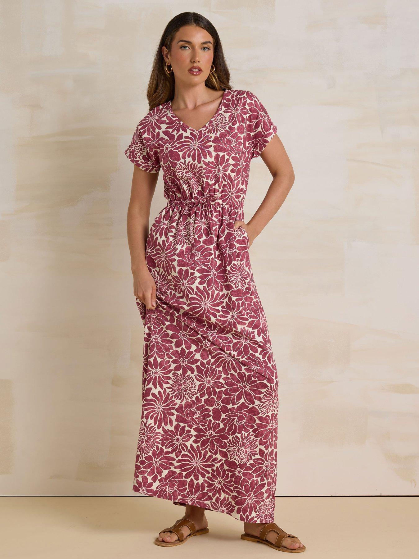 Image of Long Tall Sally Floral Tie Waist Dress - Red