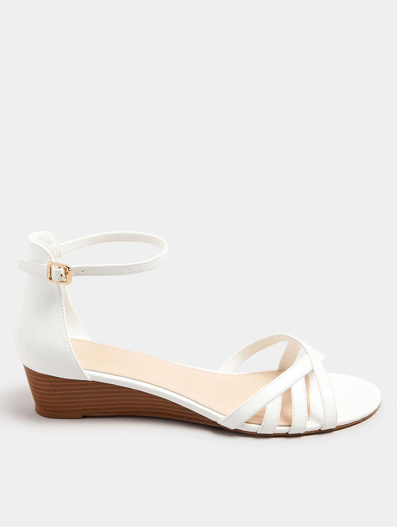 undefined Mid Heel Strappy Wedges - White