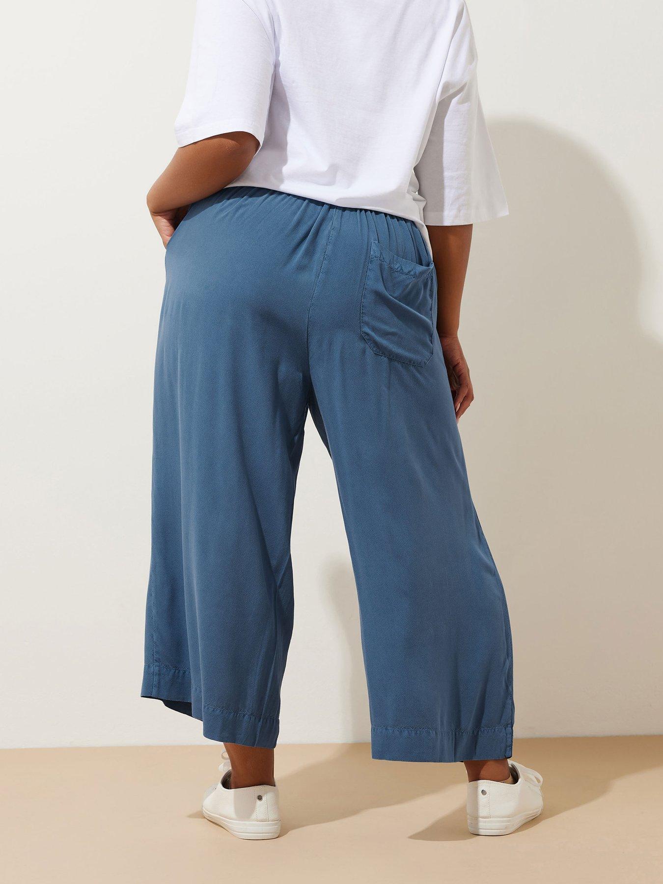 Image 2 of 4 of Yours Curve Chambray Tie Waist Crop Trouser - Blue