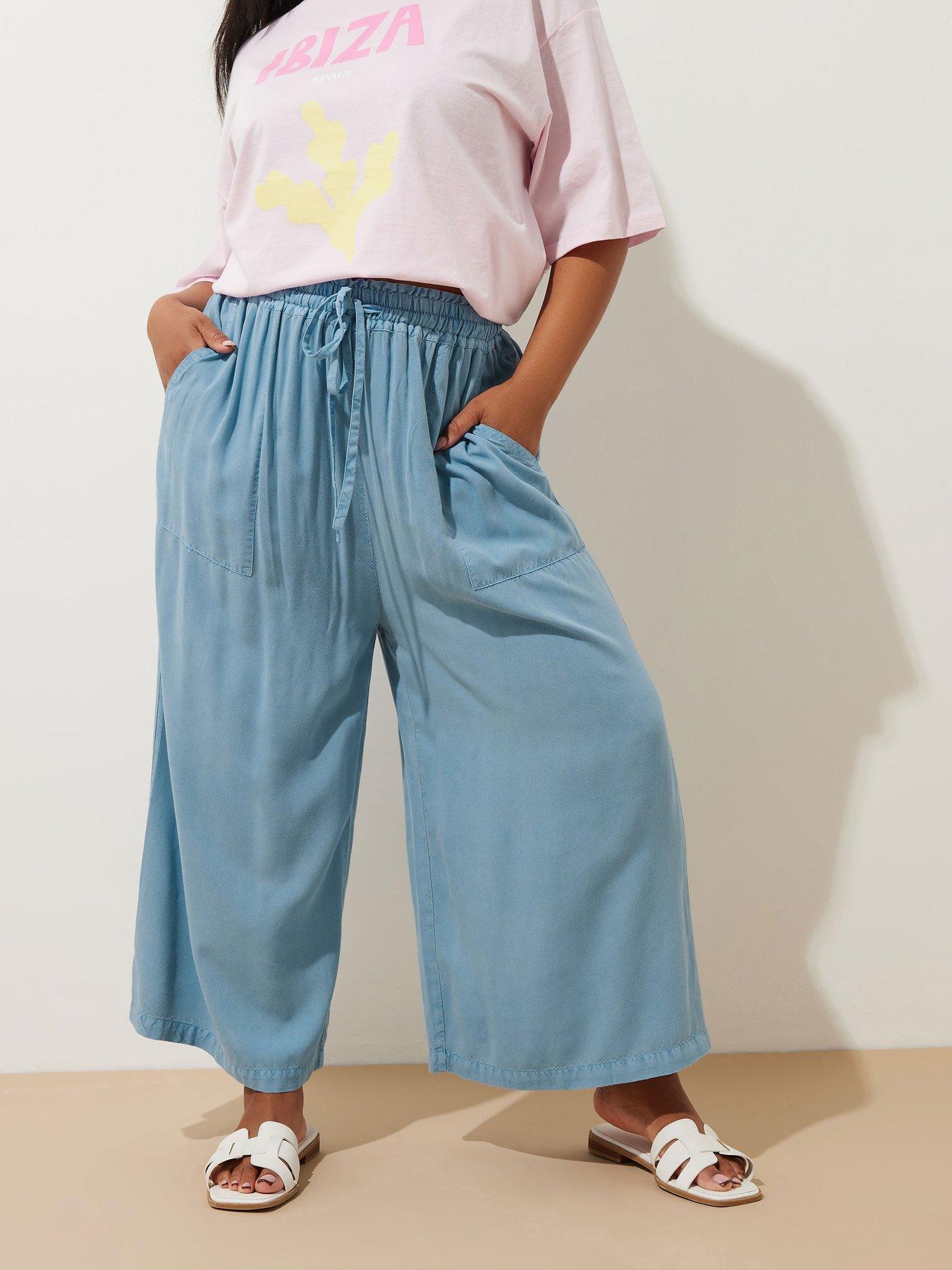 undefined Curve Chambray Pull On Culotte - Blue