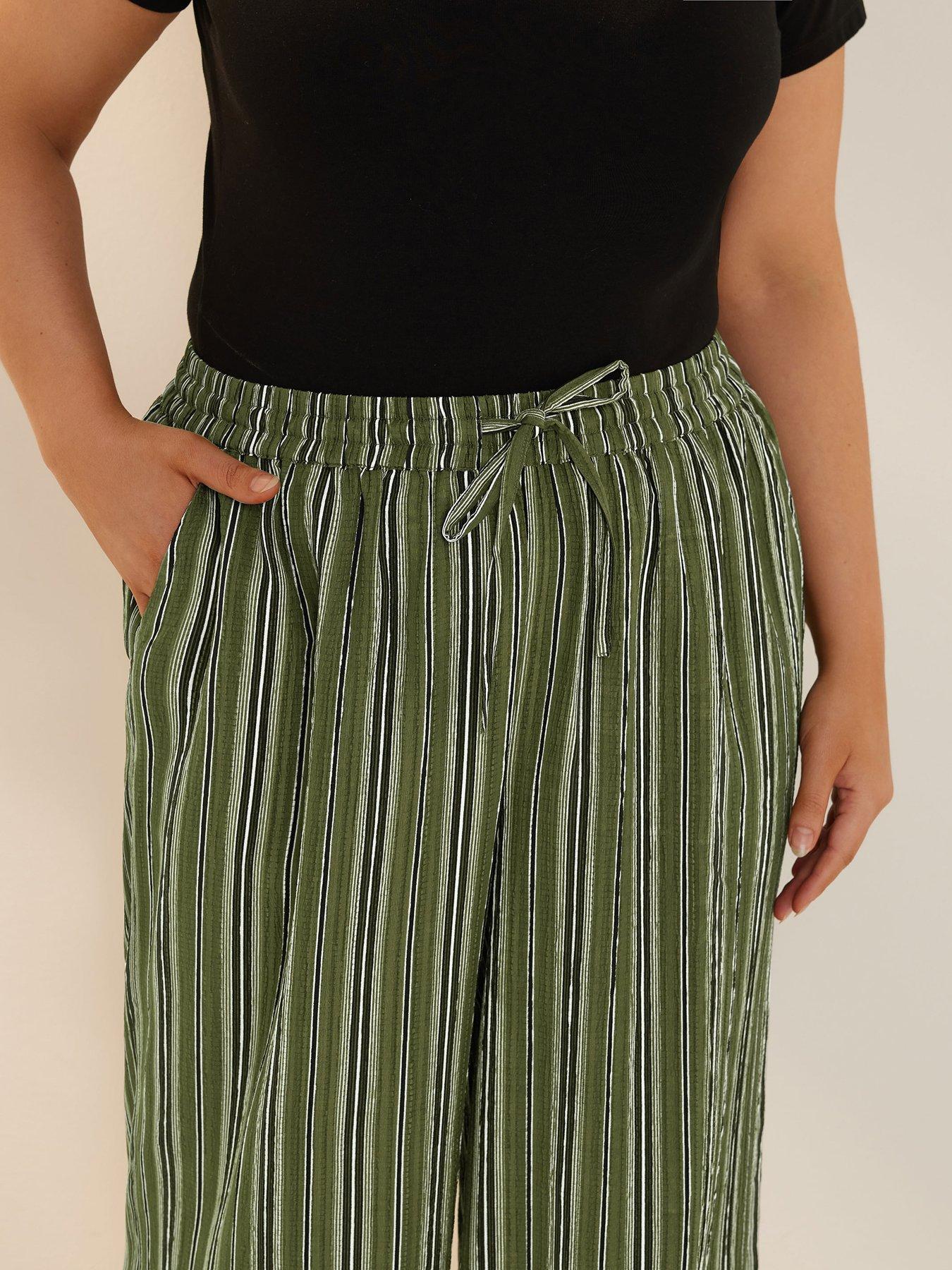 Image 4 of 4 of Yours Curve Stripe Textured Wide Leg Trouser - Green