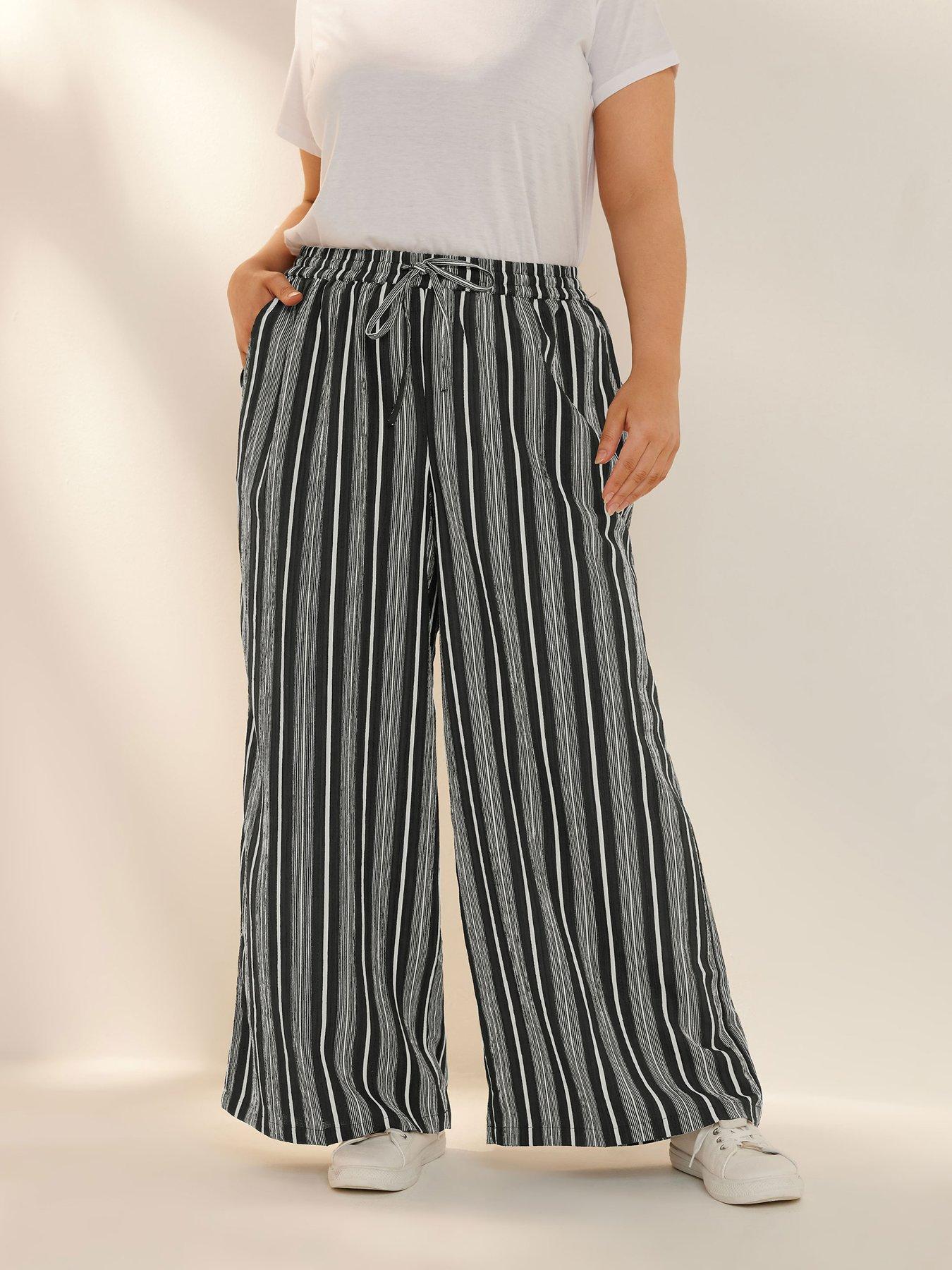 Image 1 of 4 of Yours Curve Stripe Textured Wide Leg Trouser - Black