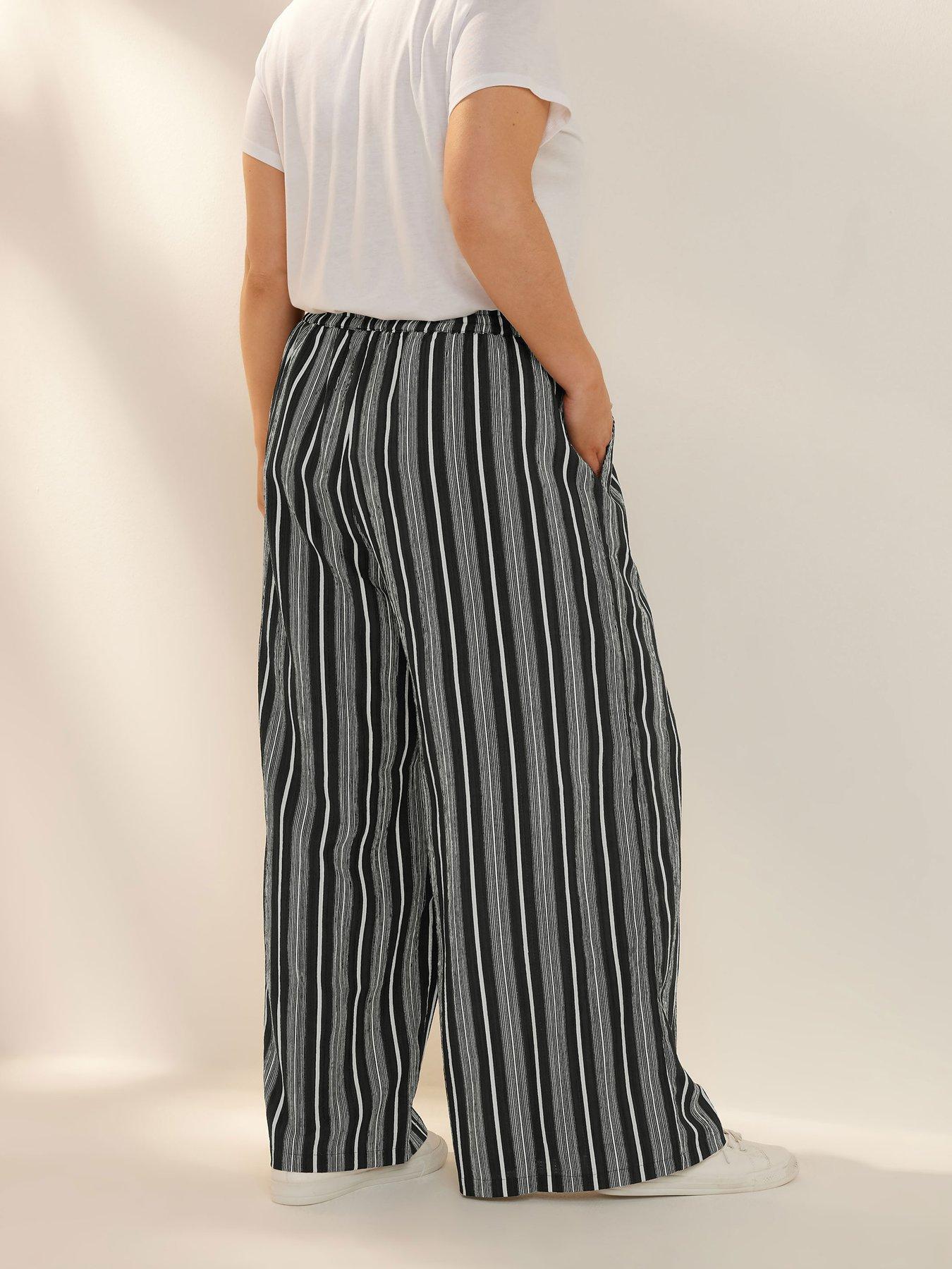 Image 2 of 4 of Yours Curve Stripe Textured Wide Leg Trouser - Black