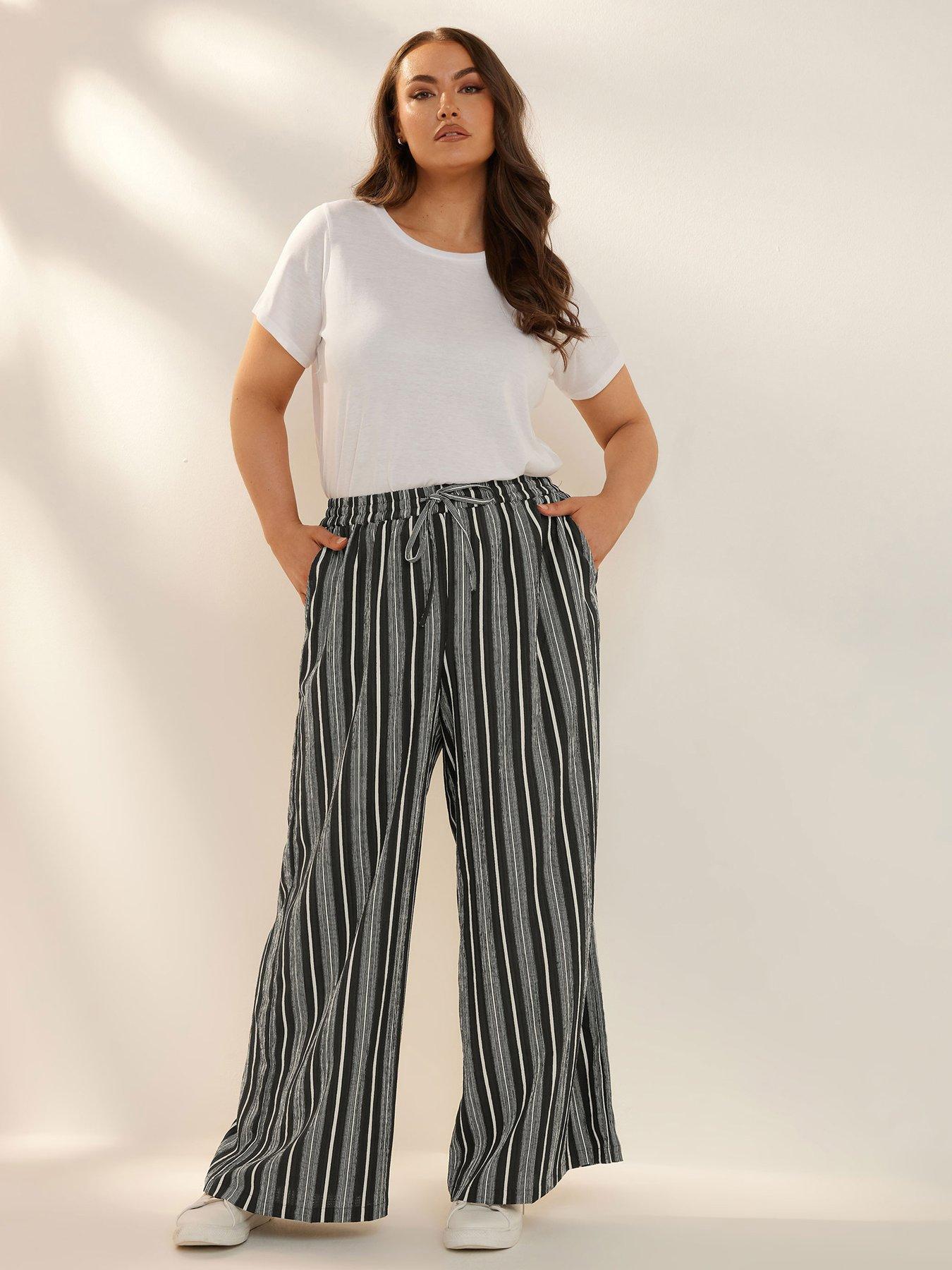 Image 3 of 4 of Yours Curve Stripe Textured Wide Leg Trouser - Black