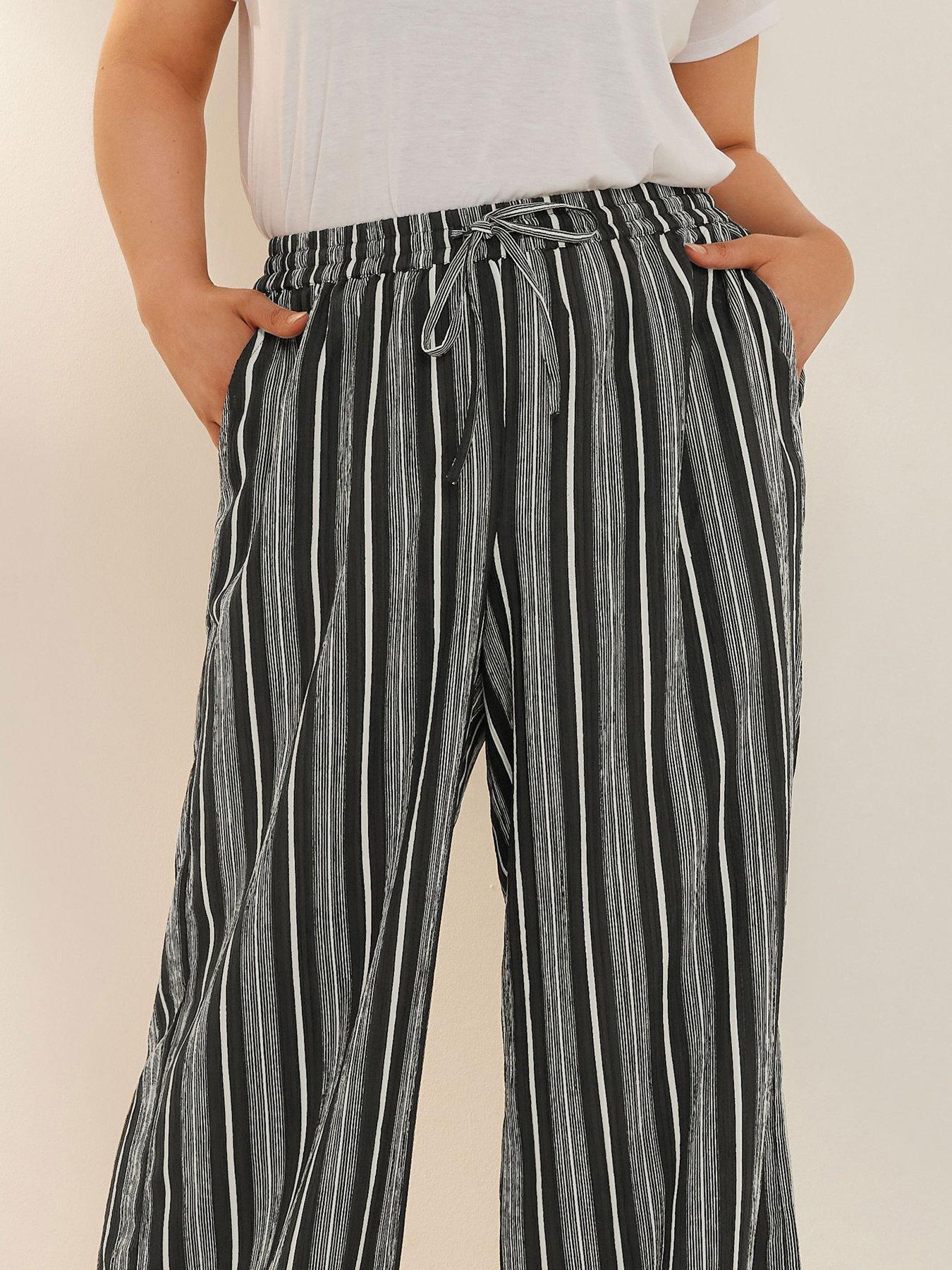 Image 4 of 4 of Yours Curve Stripe Textured Wide Leg Trouser - Black