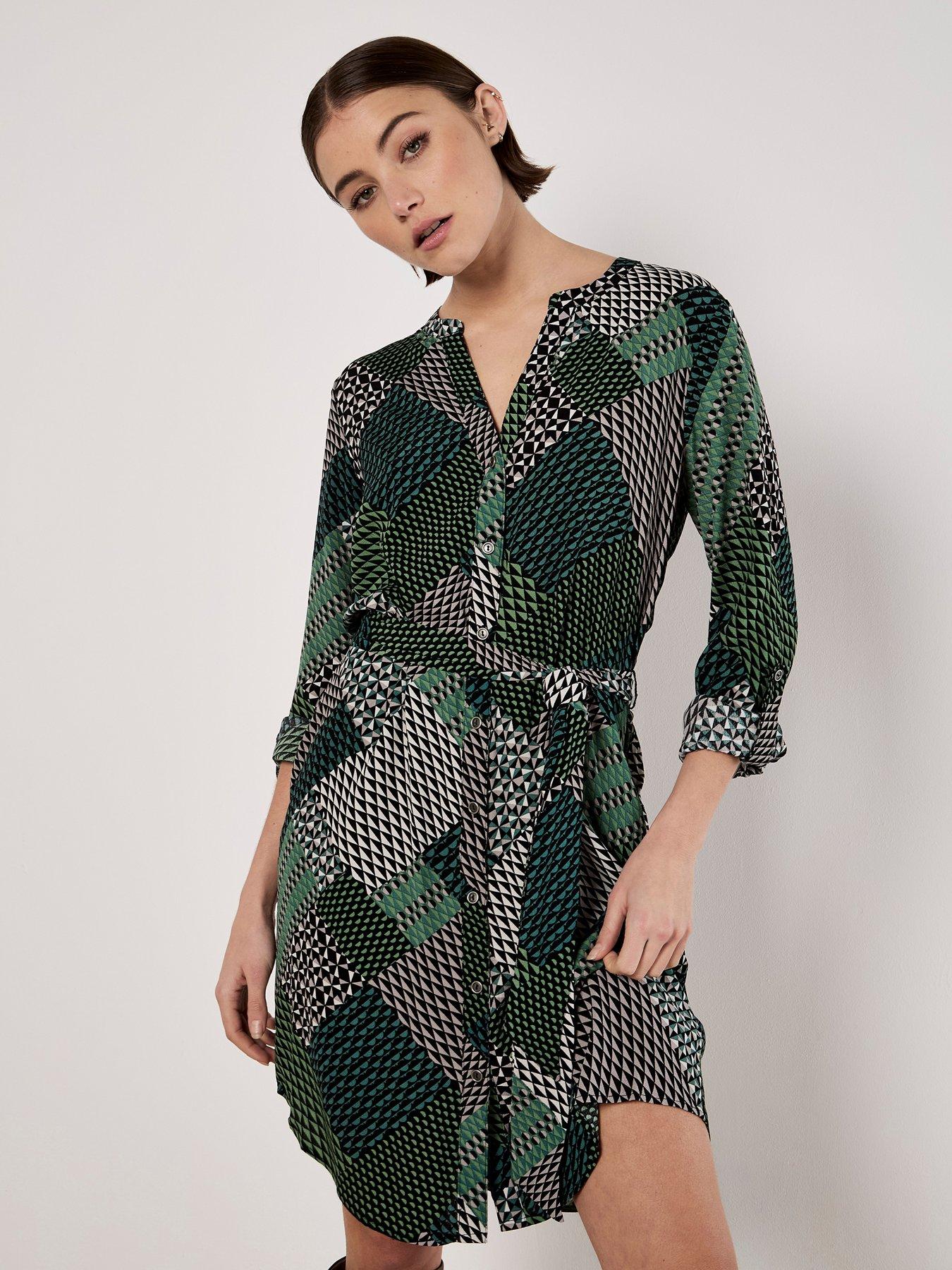 apricot-geo-patchwork-tie-shirt-dress-green