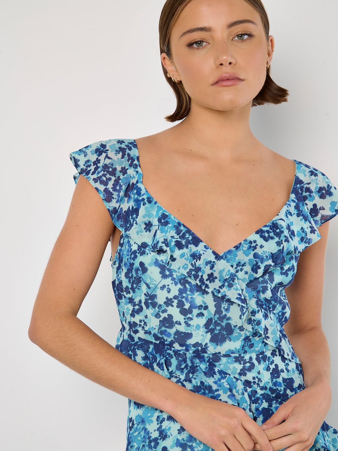 Apricot Floral Asymmetric Midaxi Dress - Aqua | Very Ireland