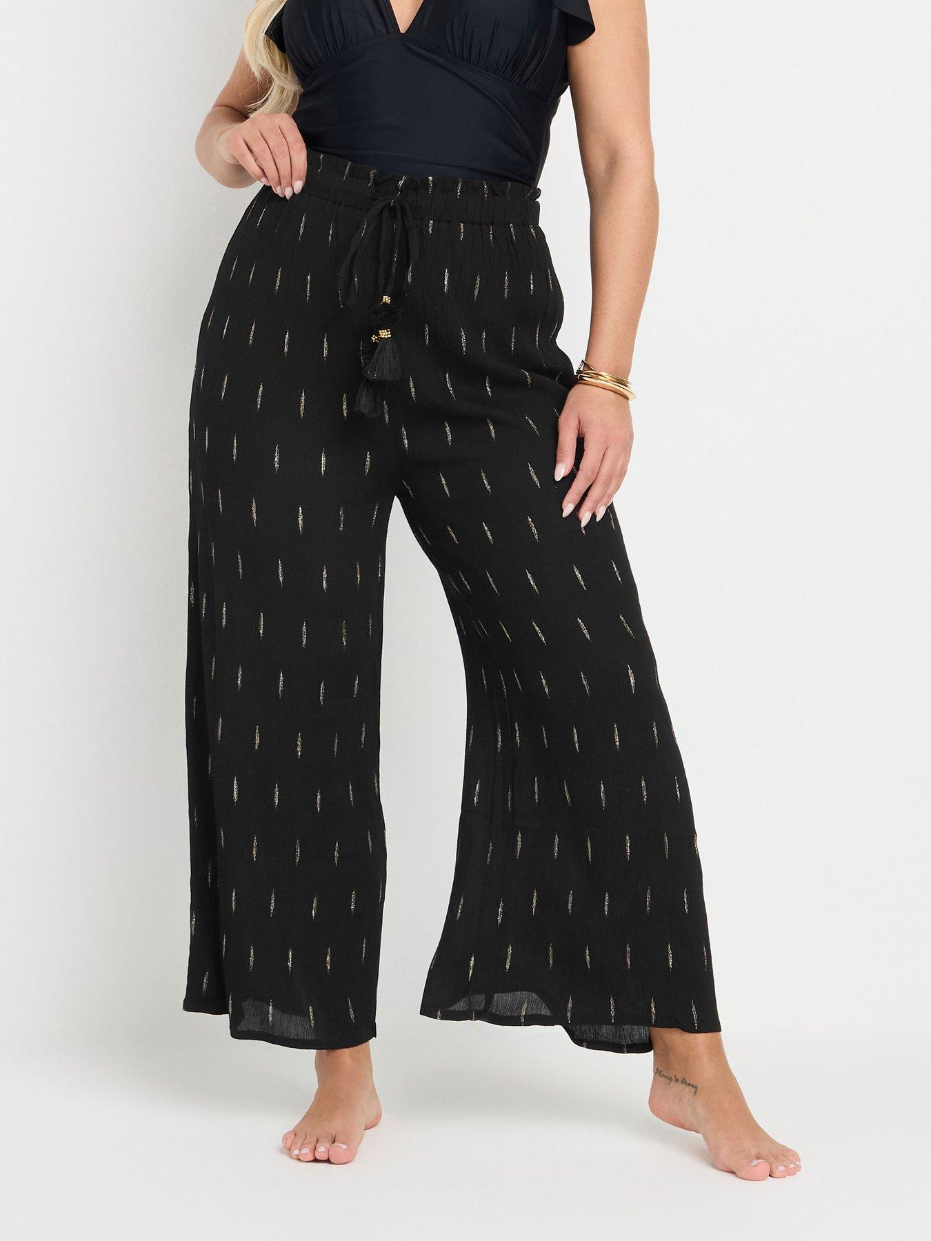 Image of Yours Curve Wide Leg Beach Trouser - Black