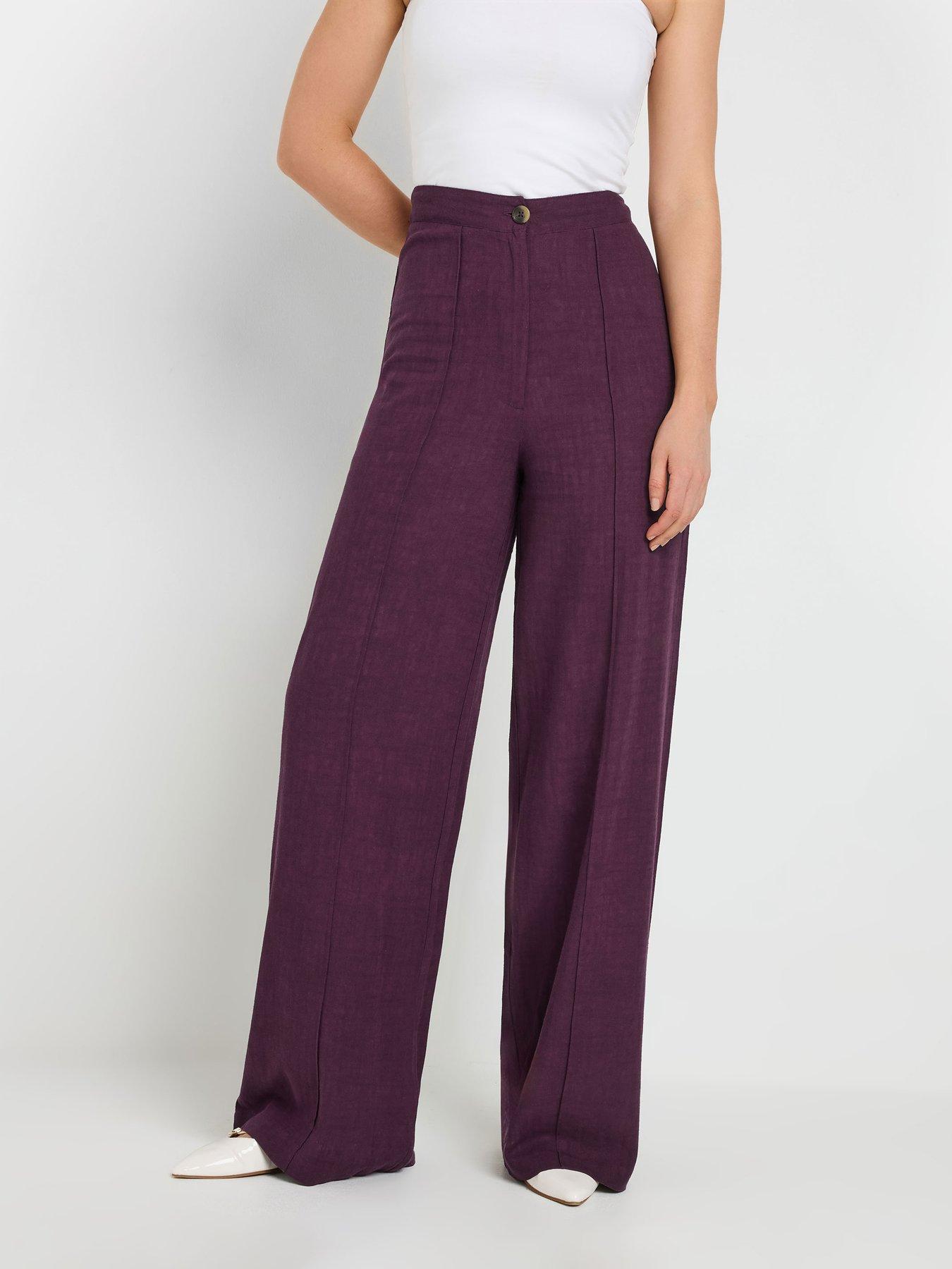 Image 1 of 4 of Long Tall Sally Pleat Front Linen Trousers 36" - Purple