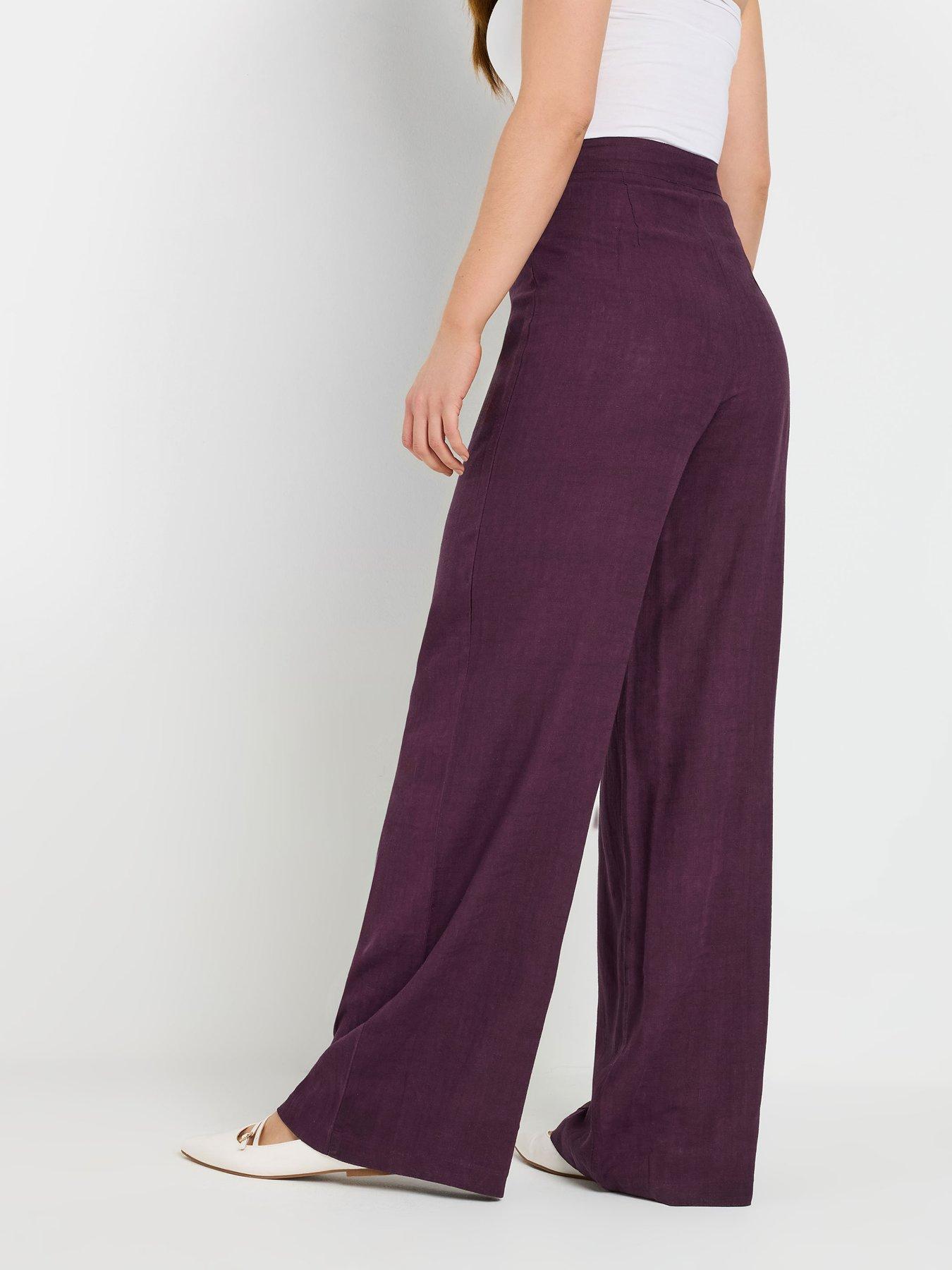 Image 2 of 4 of Long Tall Sally Pleat Front Linen Trousers 36" - Purple