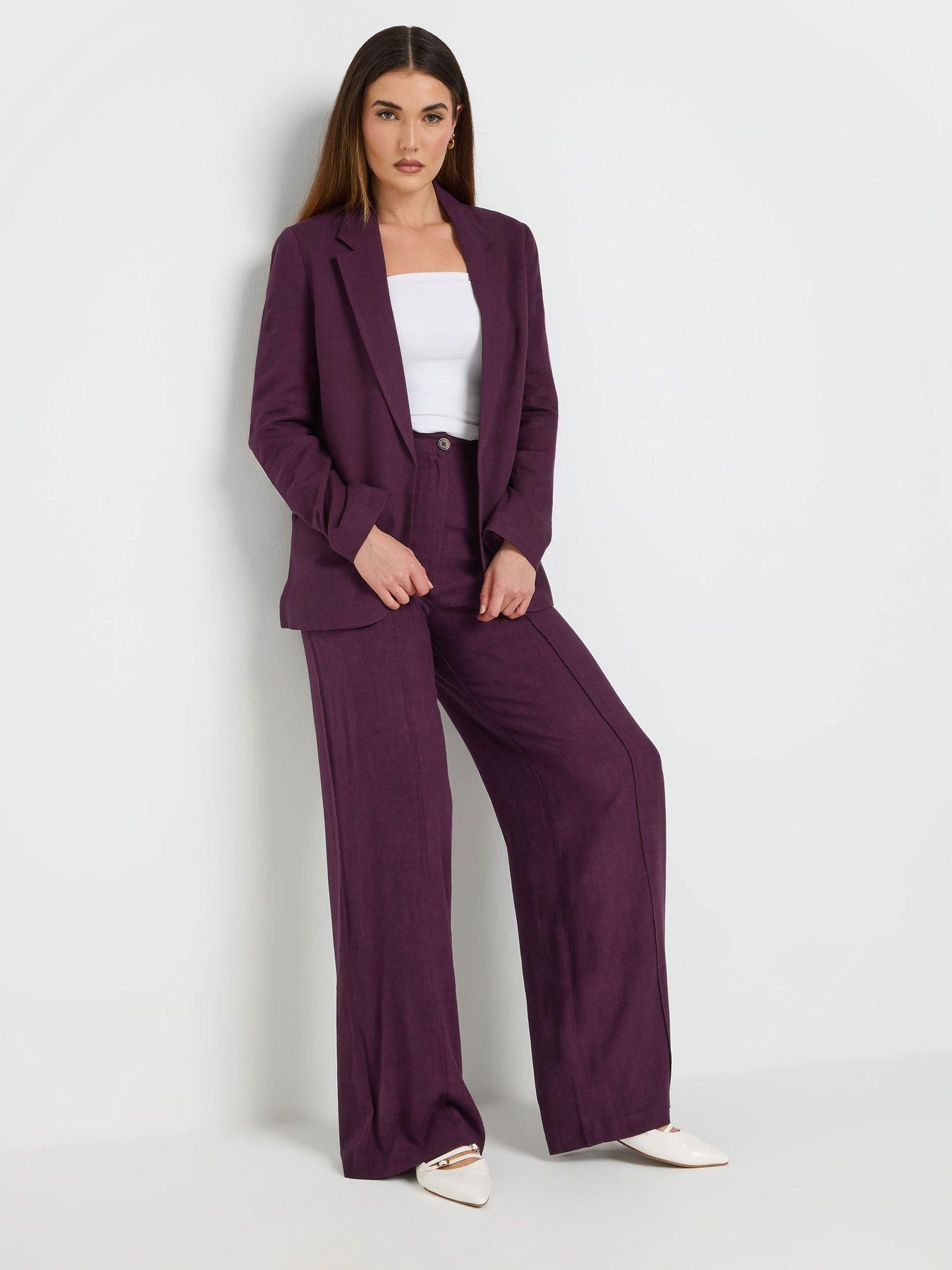 Image 3 of 4 of Long Tall Sally Pleat Front Linen Trousers 36" - Purple