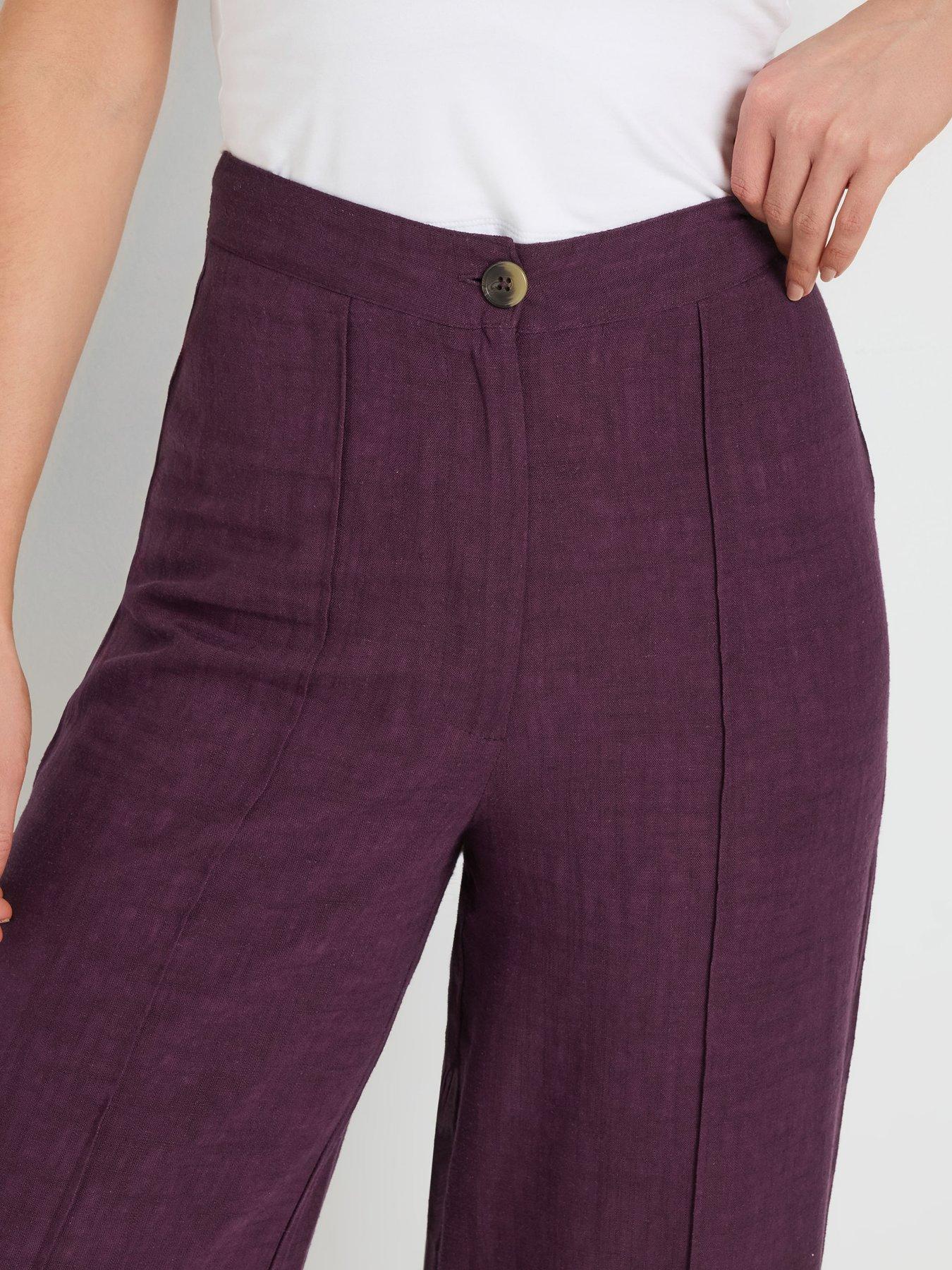 Image 4 of 4 of Long Tall Sally Pleat Front Linen Trousers 36" - Purple