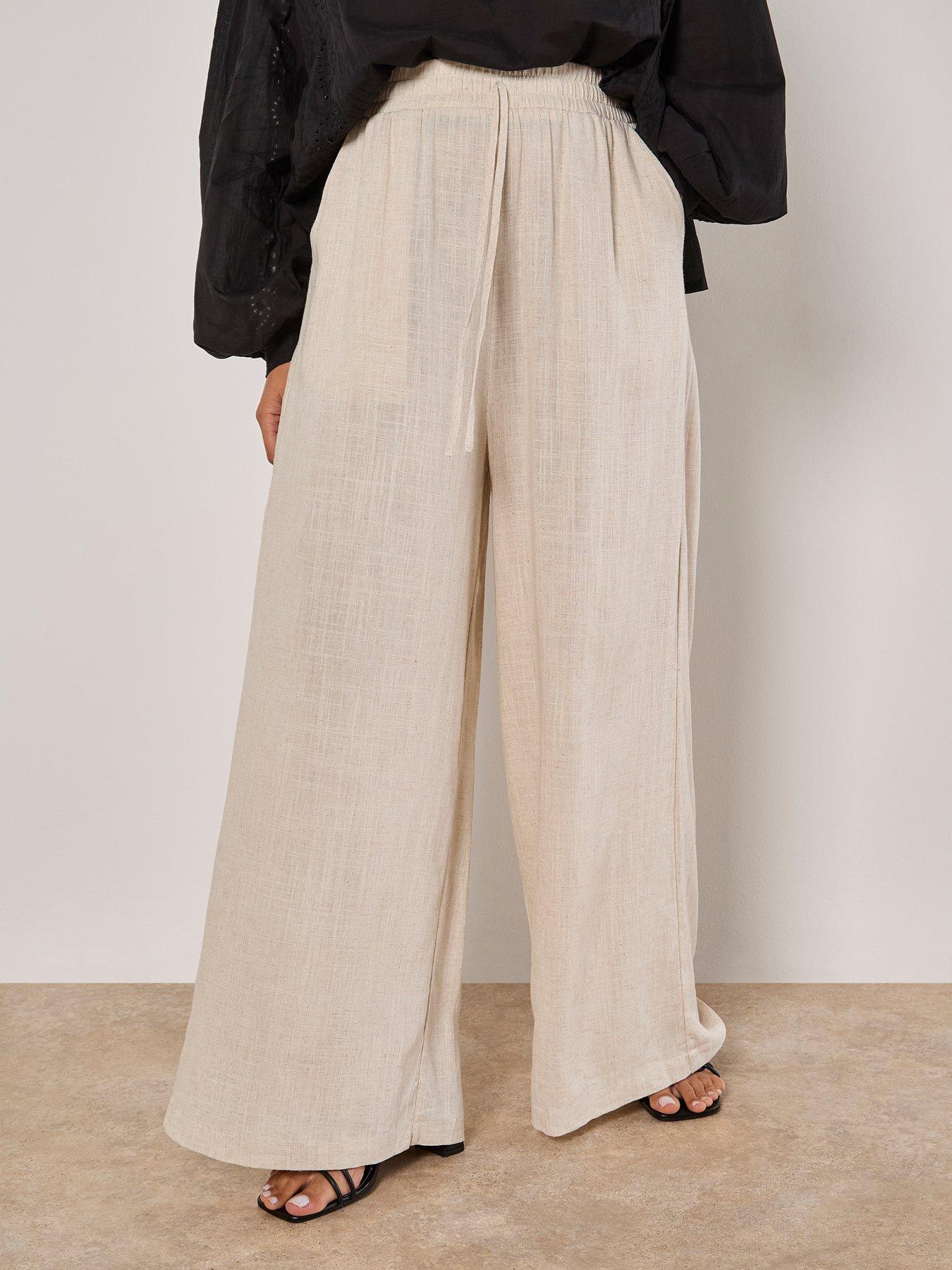 Image 1 of 5 of Apricot Wide Leg Linen Mix Trouser - Stone