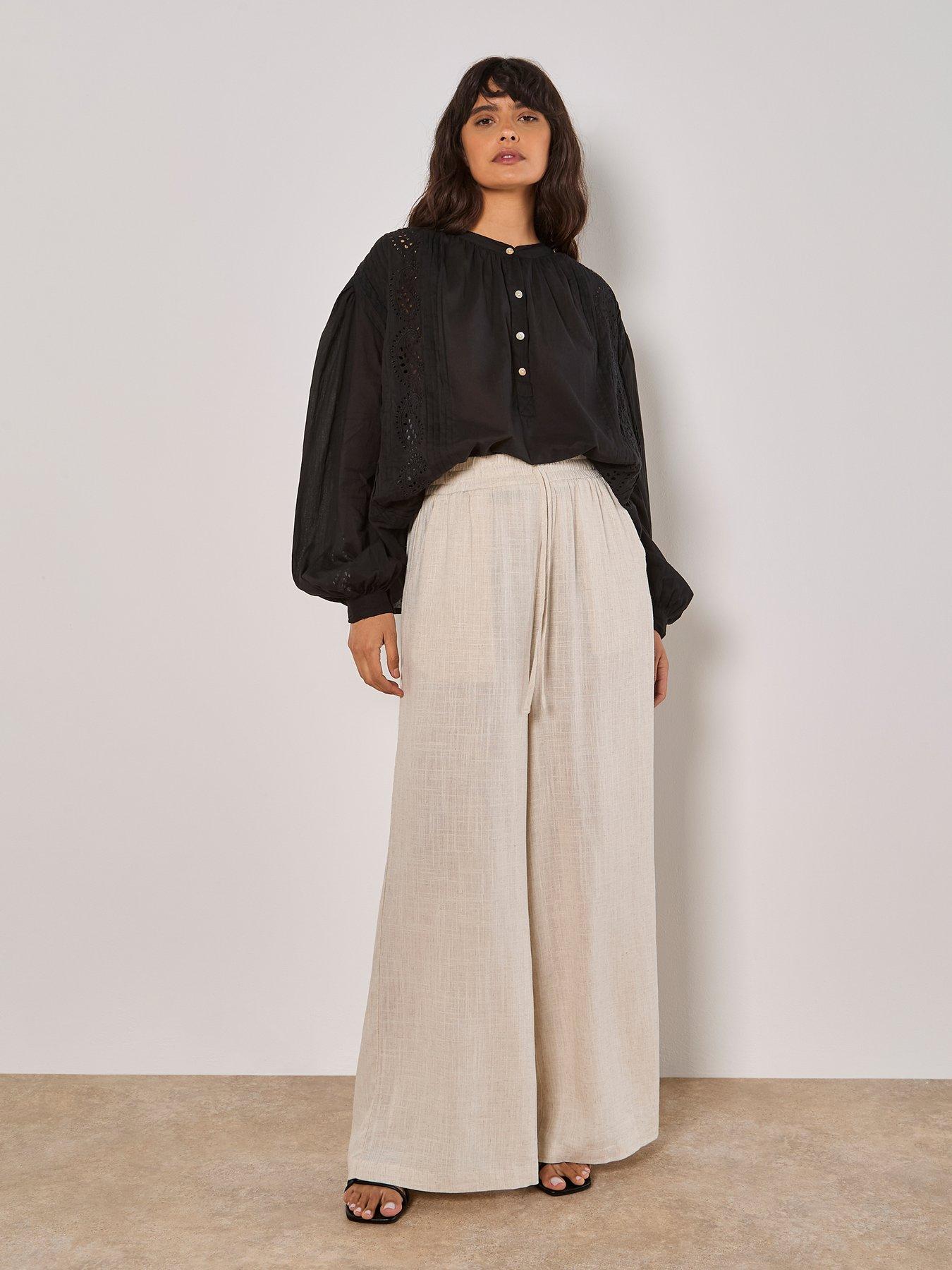 Image 3 of 5 of Apricot Wide Leg Linen Mix Trouser - Stone