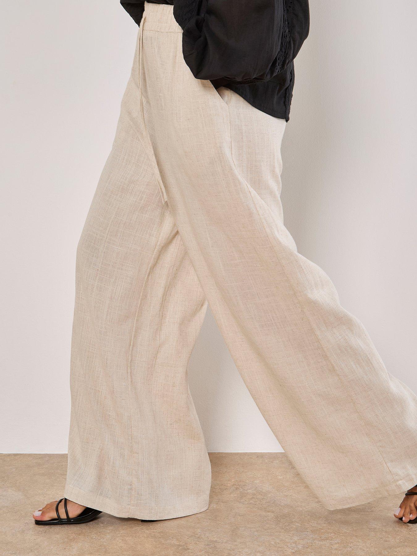 Image 4 of 5 of Apricot Wide Leg Linen Mix Trouser - Stone