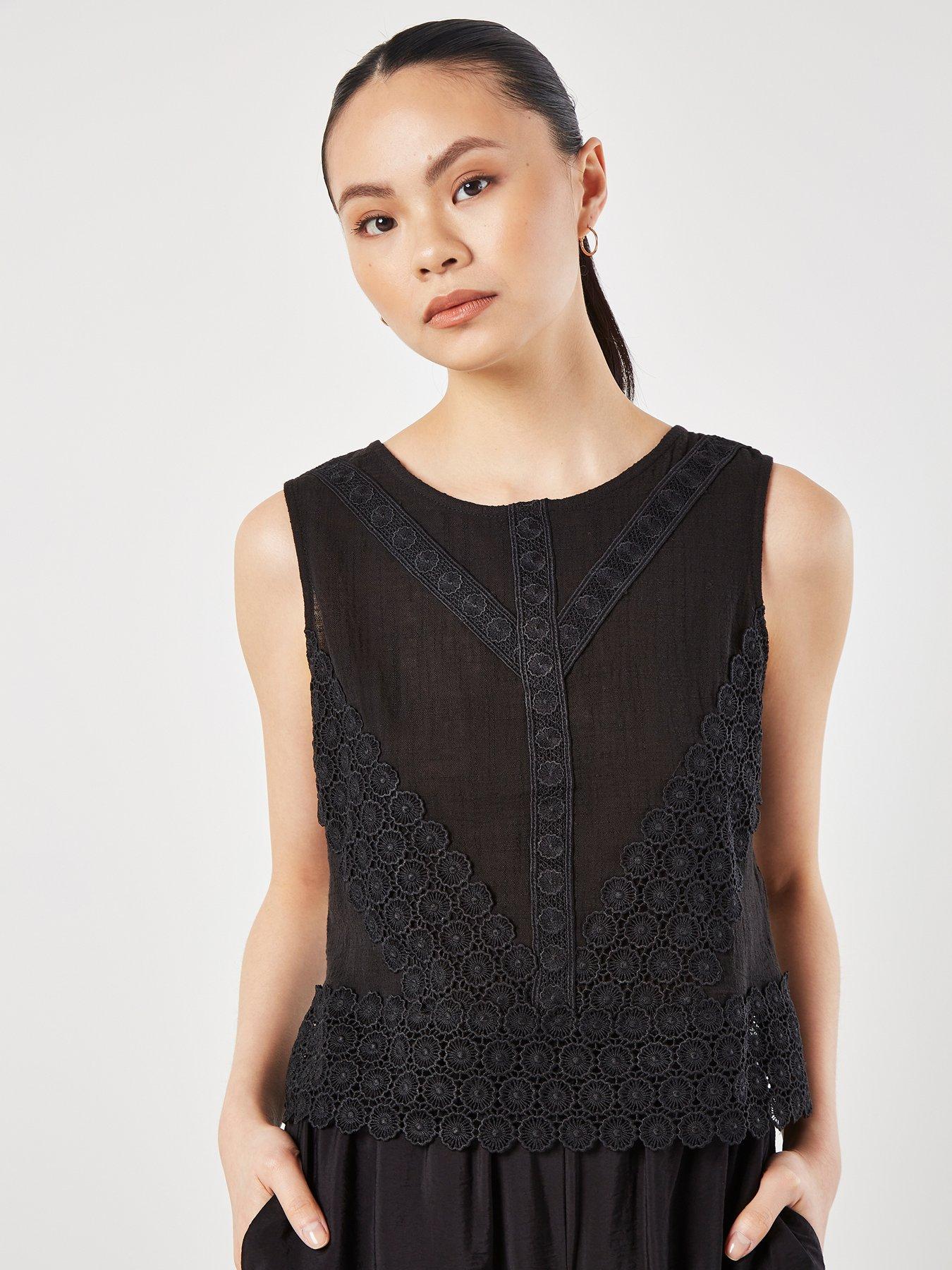 apricot-lace-hem-back-bow-cotton-top-black