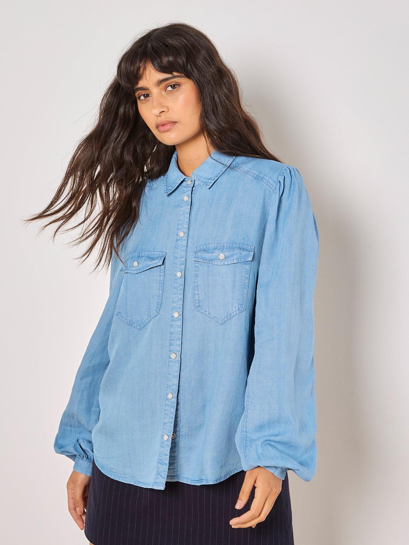 Image 1 of 4 of Apricot Denim Western Shirt - Blue