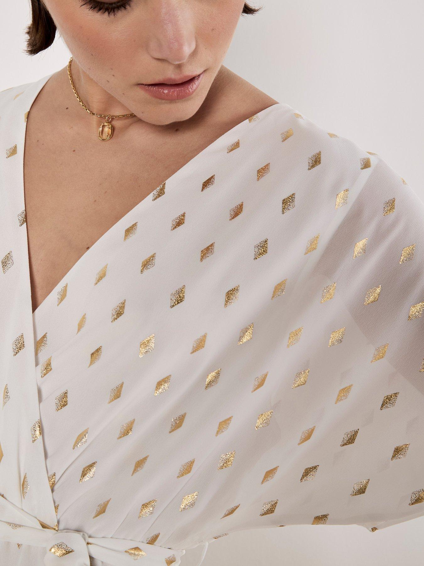 apricot-ikat-diamond-foil-wrap-dress-whiteoutfit