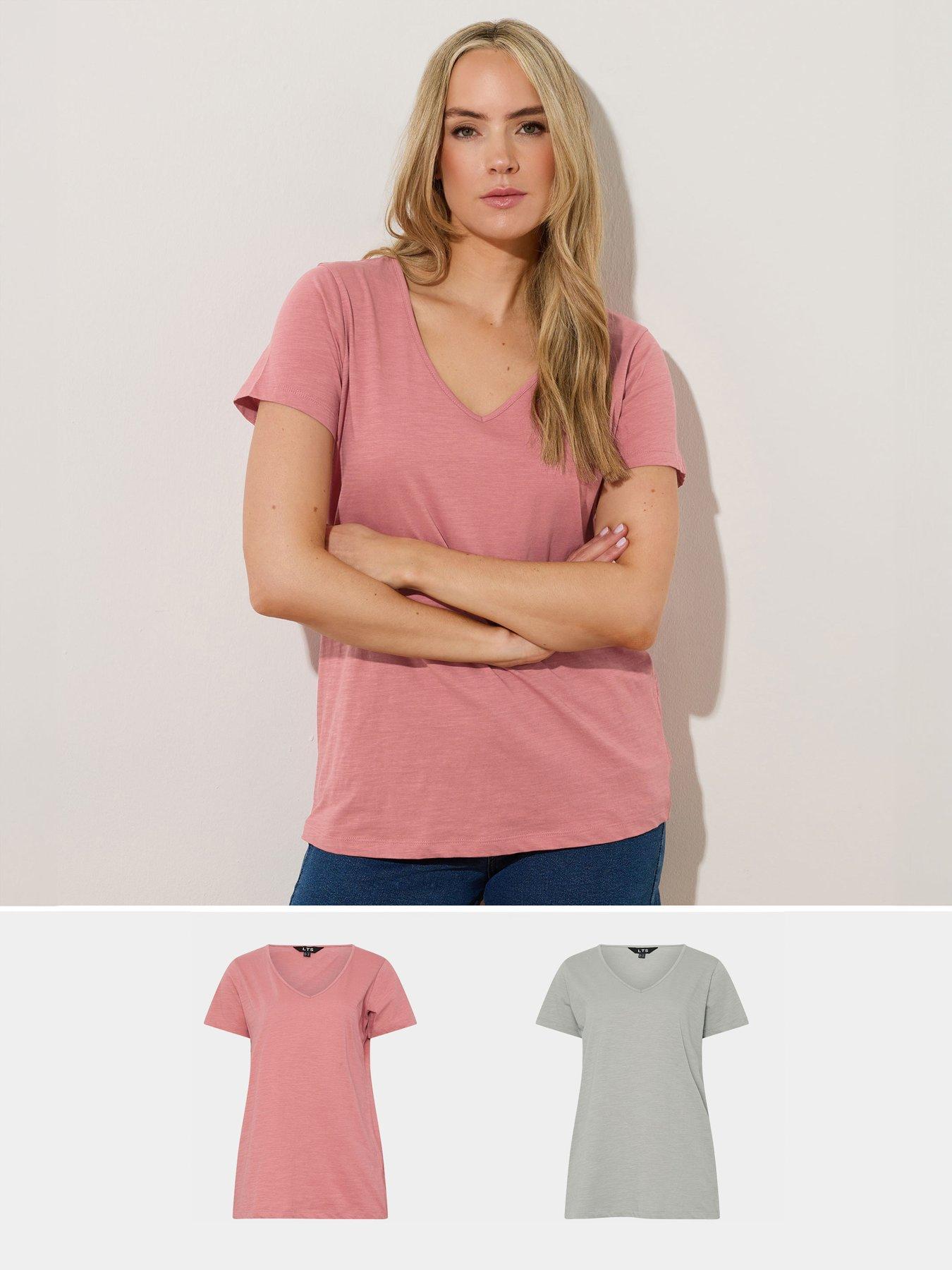 Image of Long Tall Sally 2 Pack V-Neck T-Shirt - Pink