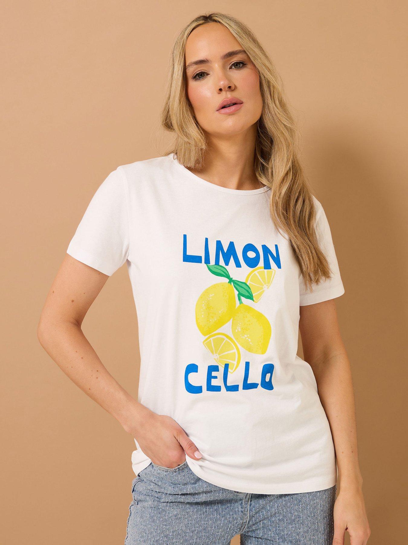 Image of Long Tall Sally Limoncello Placement Print T-Shirt - White