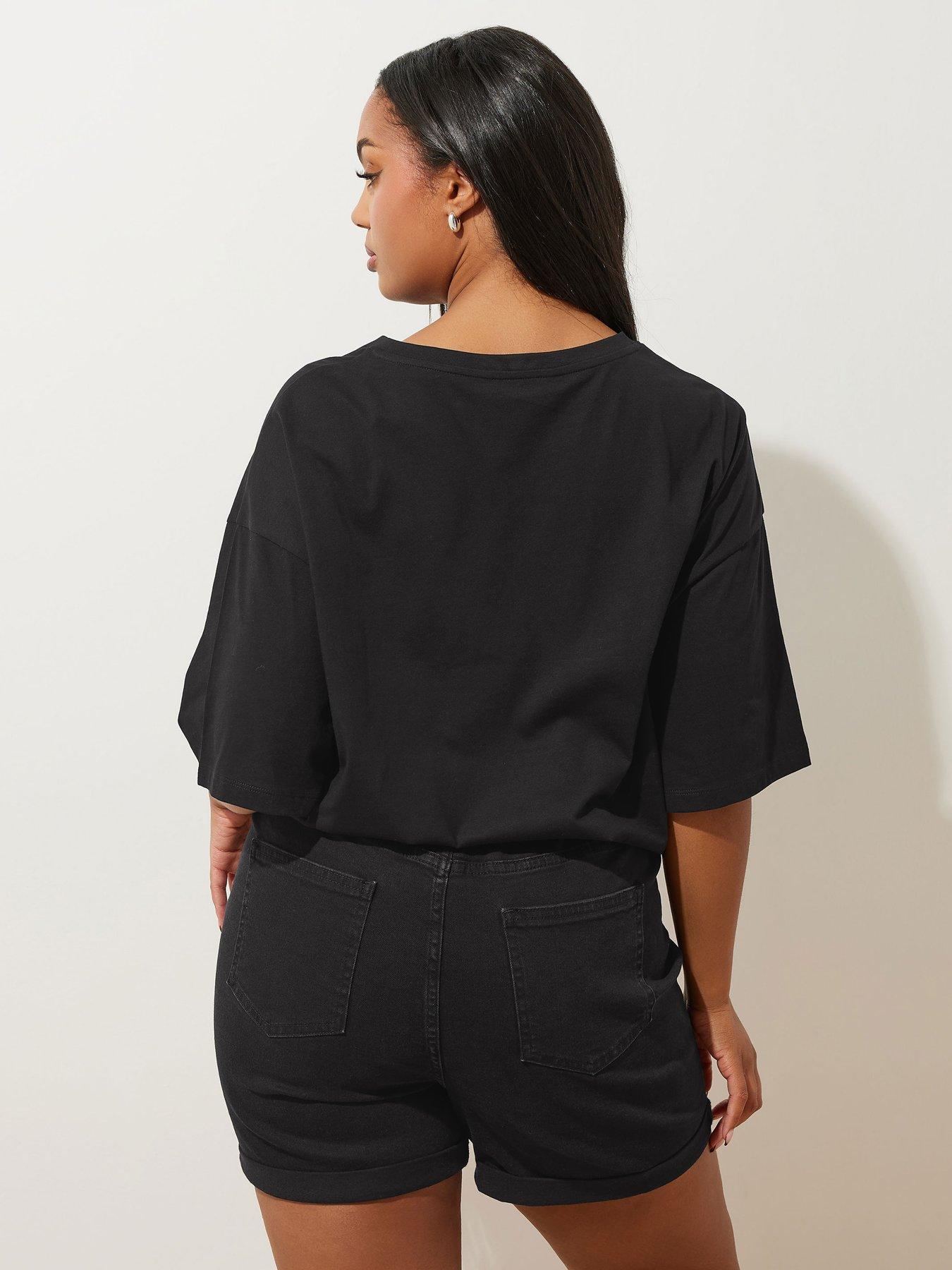 yours-curve-elastic-waist-denim-short-blackstillFront