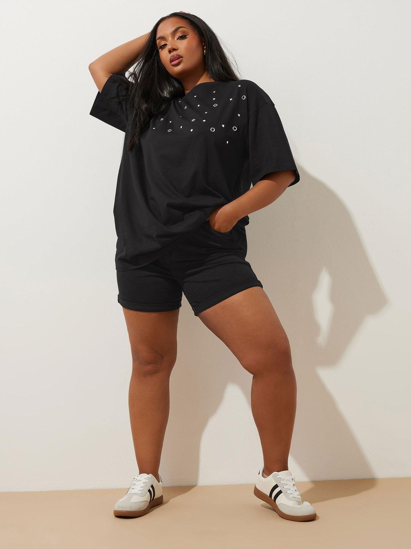 yours-curve-elastic-waist-denim-short-blackback