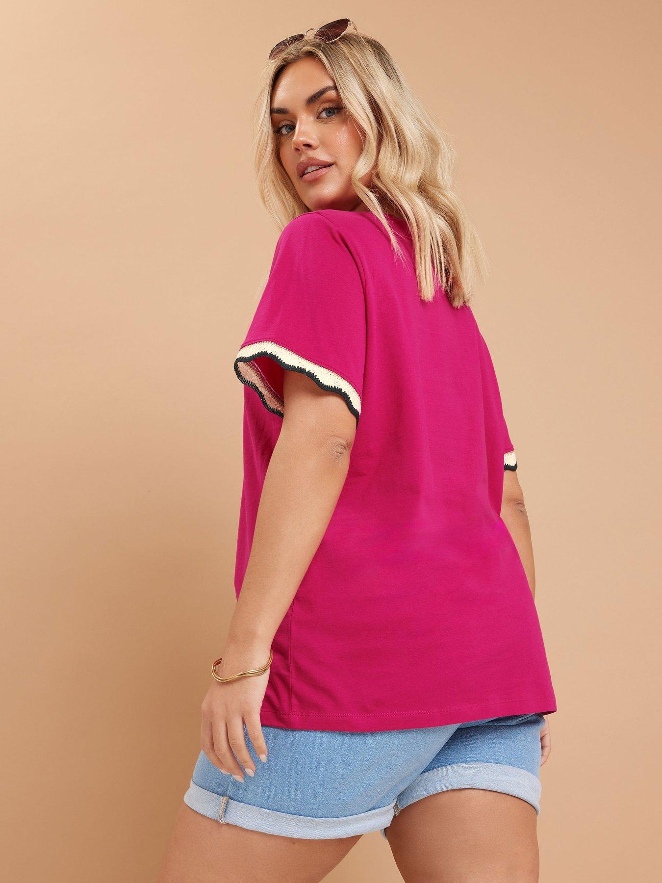 yours-curve-lurex-trim-t-shirt-pinkstillFront