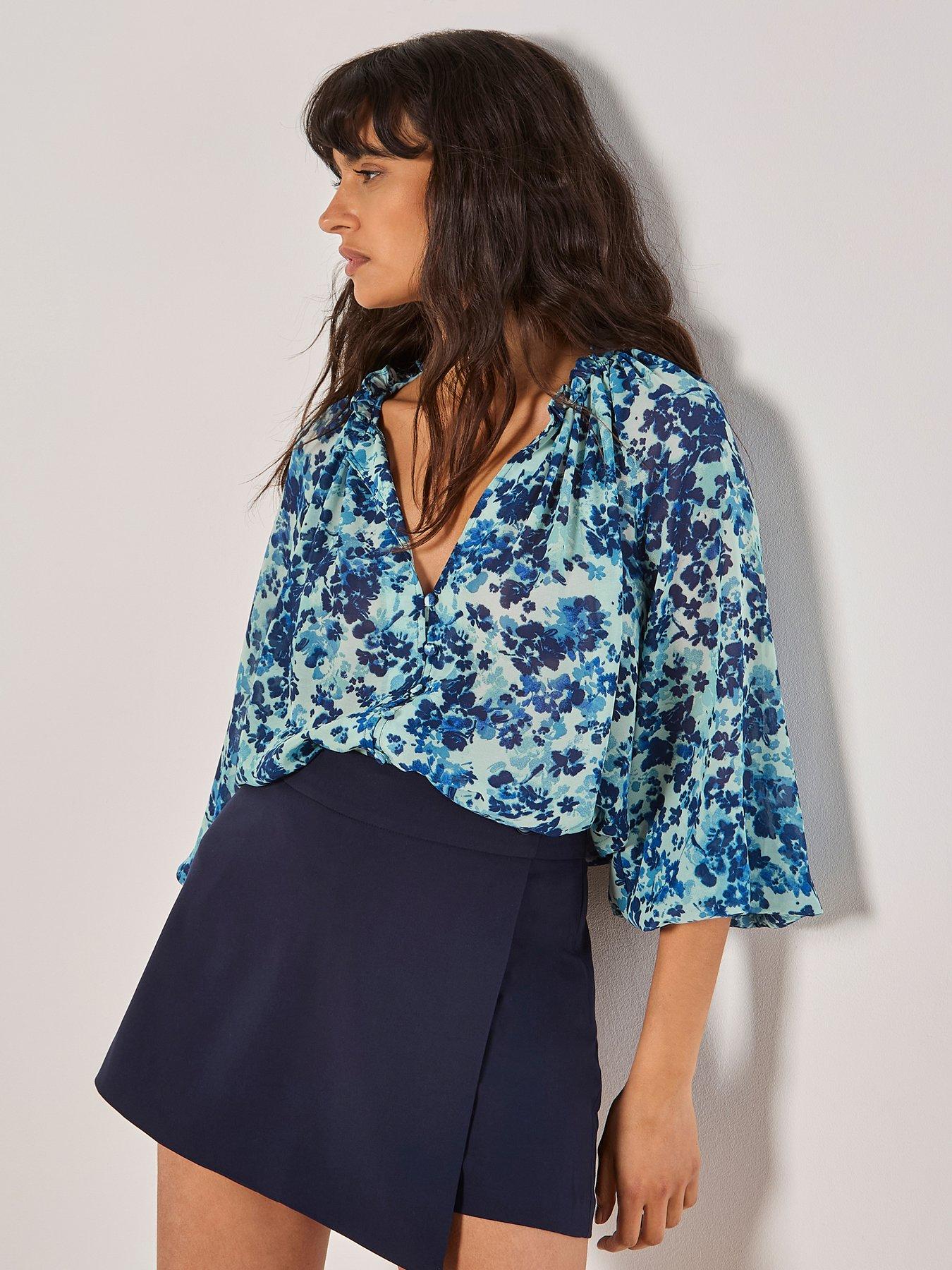 apricot-floral-raglan-volume-blouse-aqua