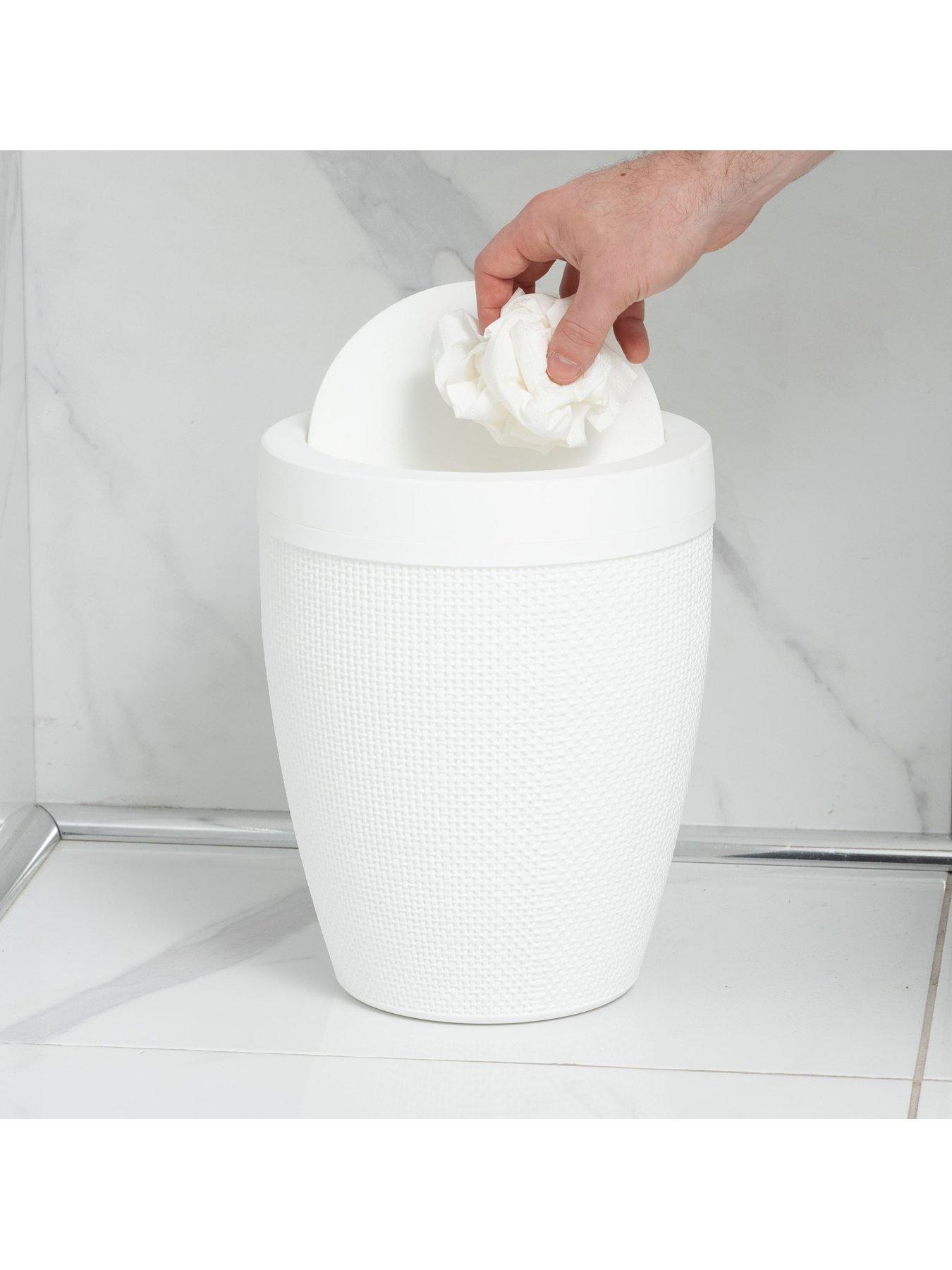 Image 2 of 6 of Addis Hessian Round Bathroom Swing Bin in White