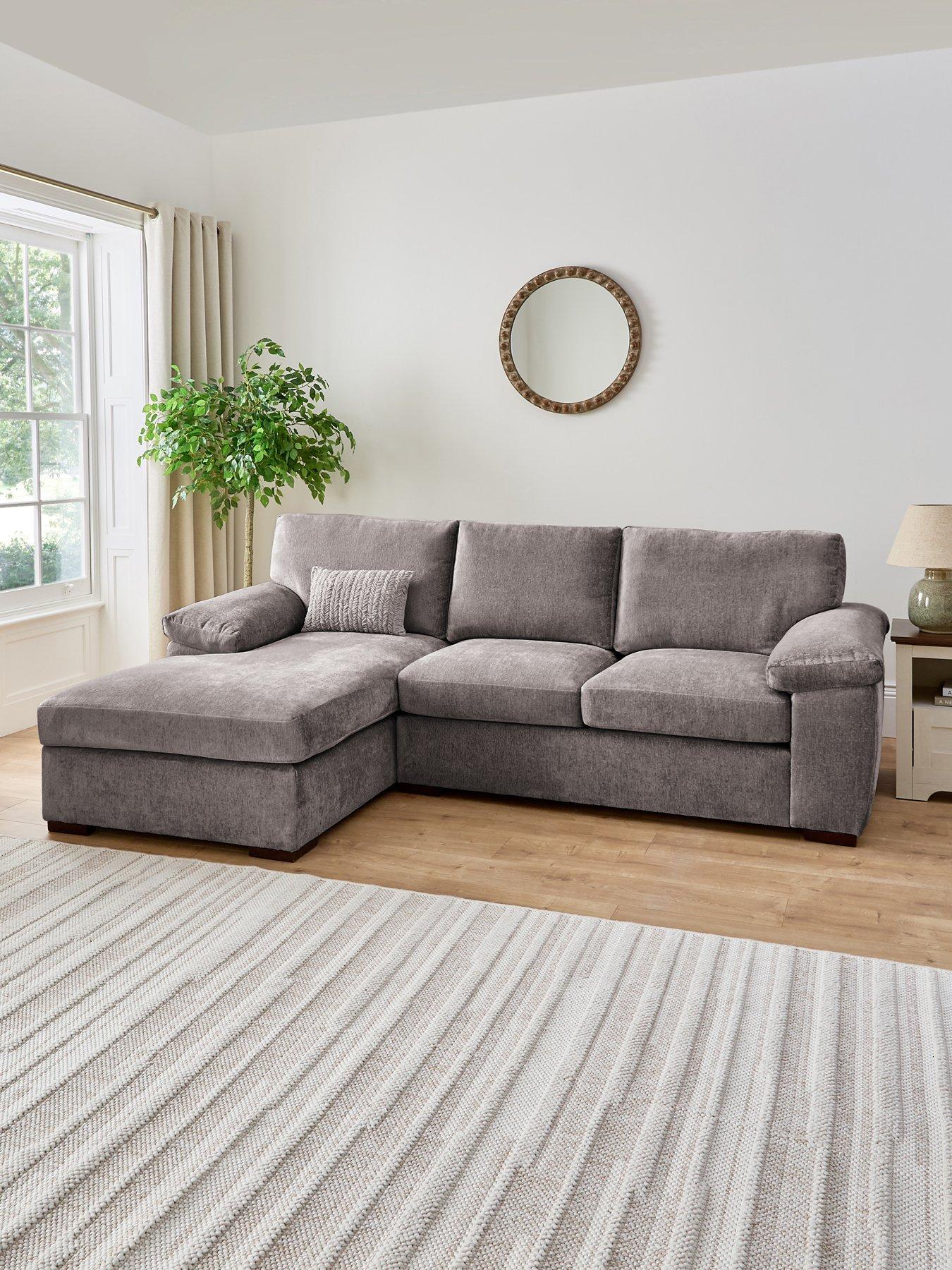 Very Home Salerno Standard Back Fabric Left Hand 3 Seater Chaise Sofa - Grey - FSC® Certified