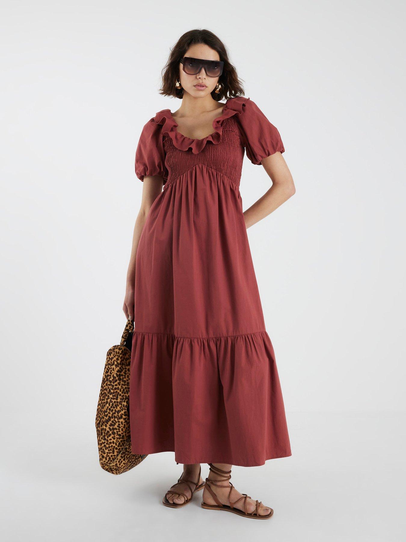 River Island V Neck Frill Midi Dress Red Very Ireland