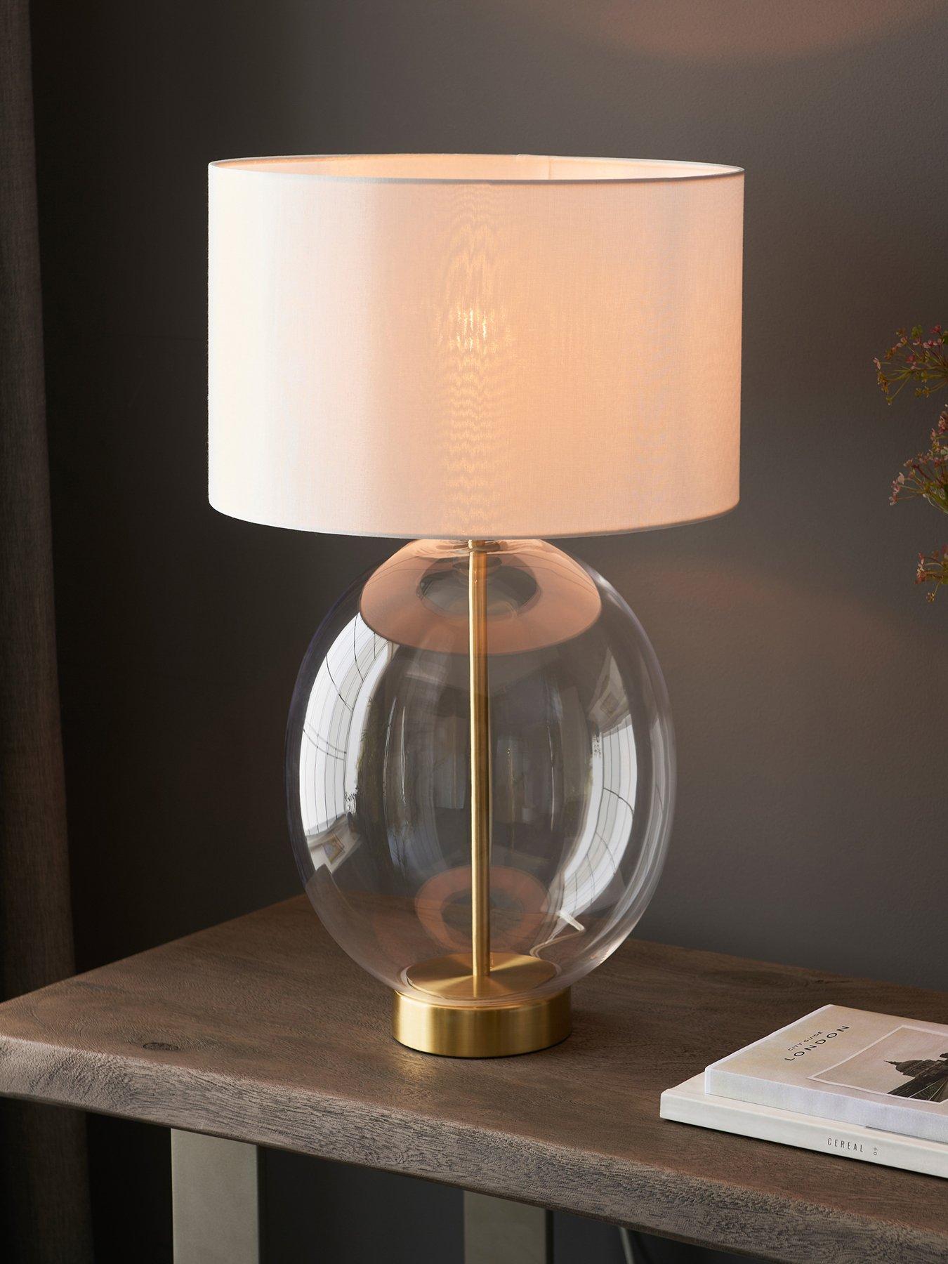undefined Kelda Oval Table Lamp Satin Brass Vintage White