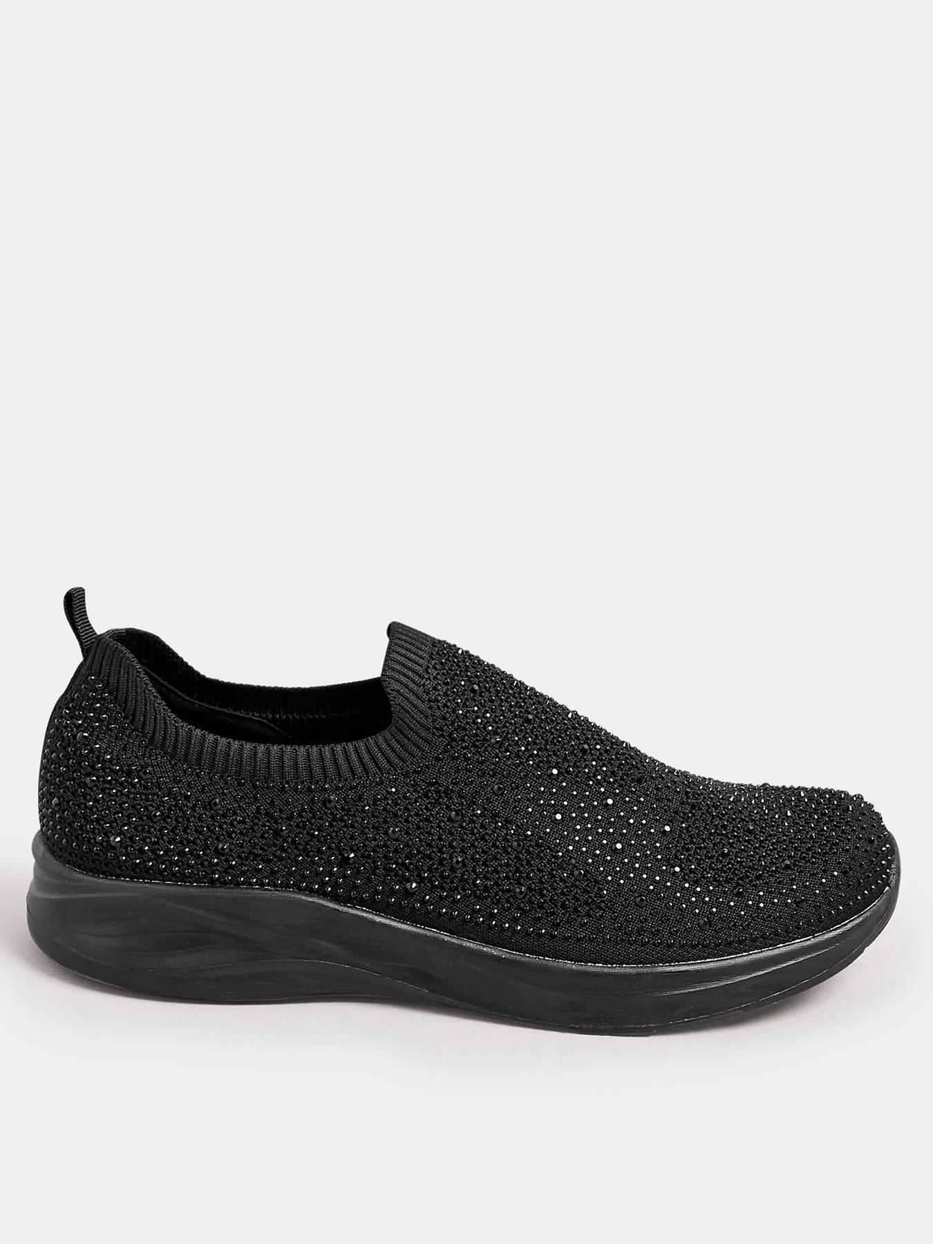 Image 1 of 4 of Yours Extra Wide Fit Slip On Diamante Trainer - Black