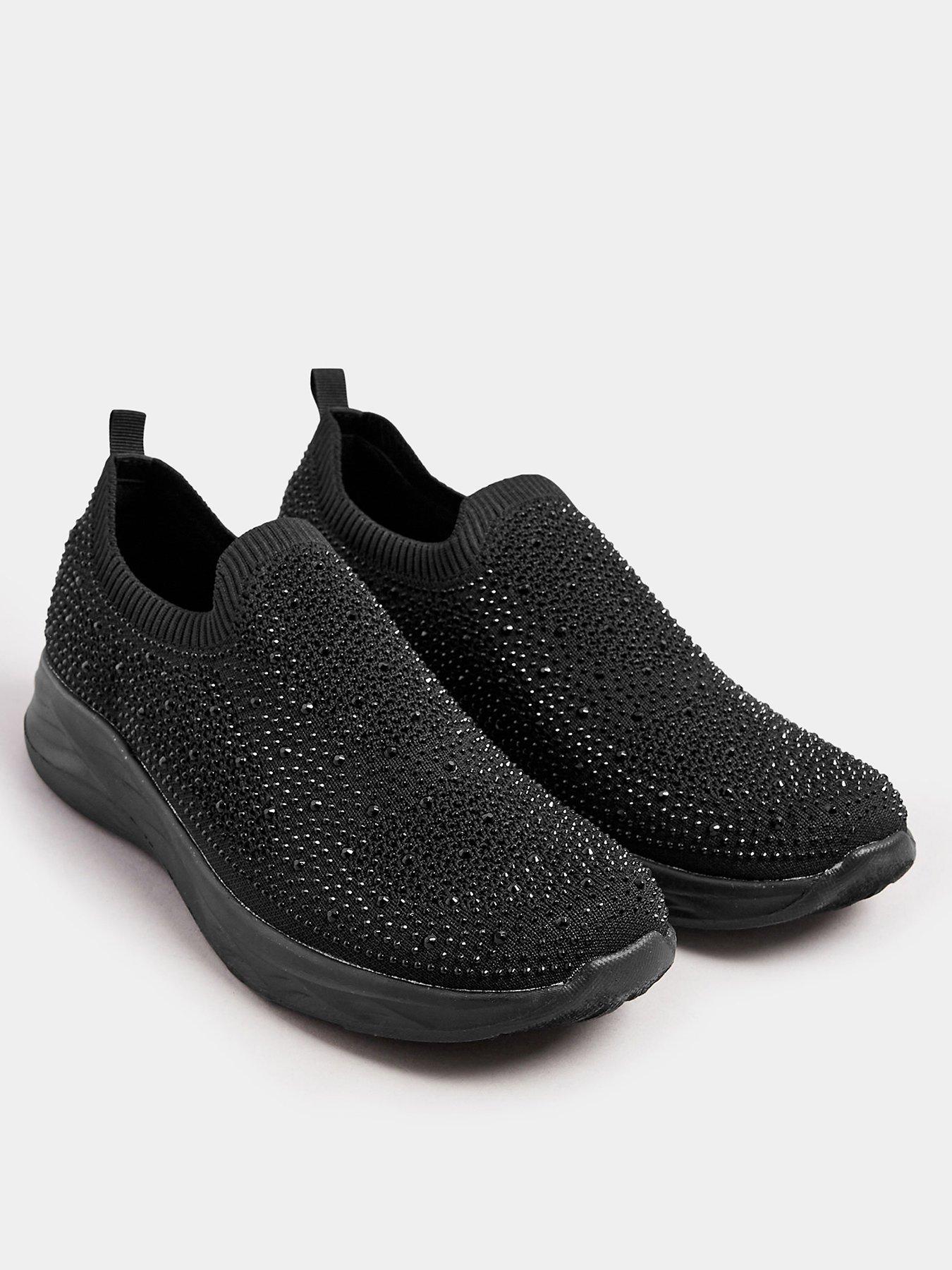 Image 2 of 4 of Yours Extra Wide Fit Slip On Diamante Trainer - Black