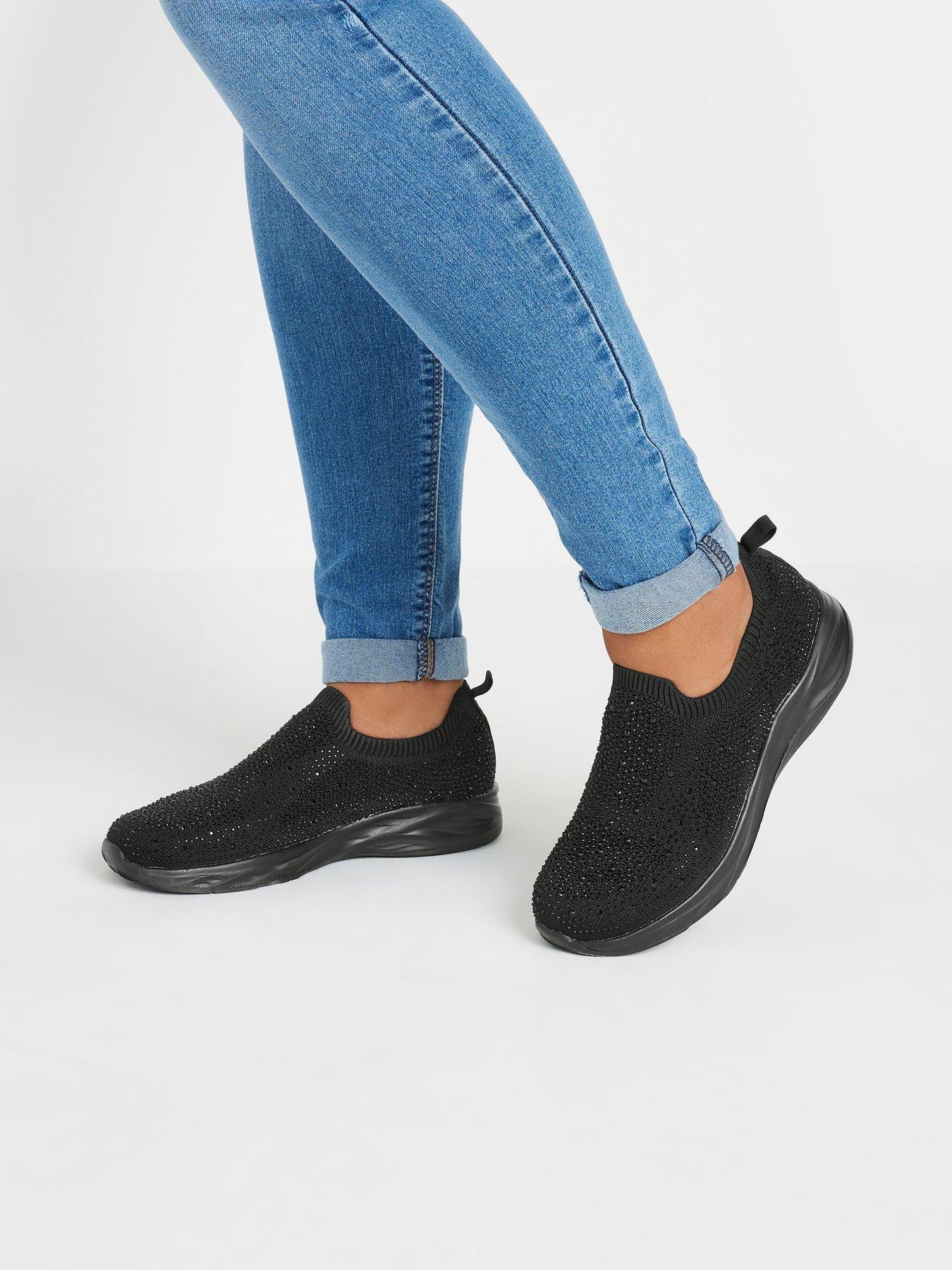 Image 4 of 4 of Yours Extra Wide Fit Slip On Diamante Trainer - Black