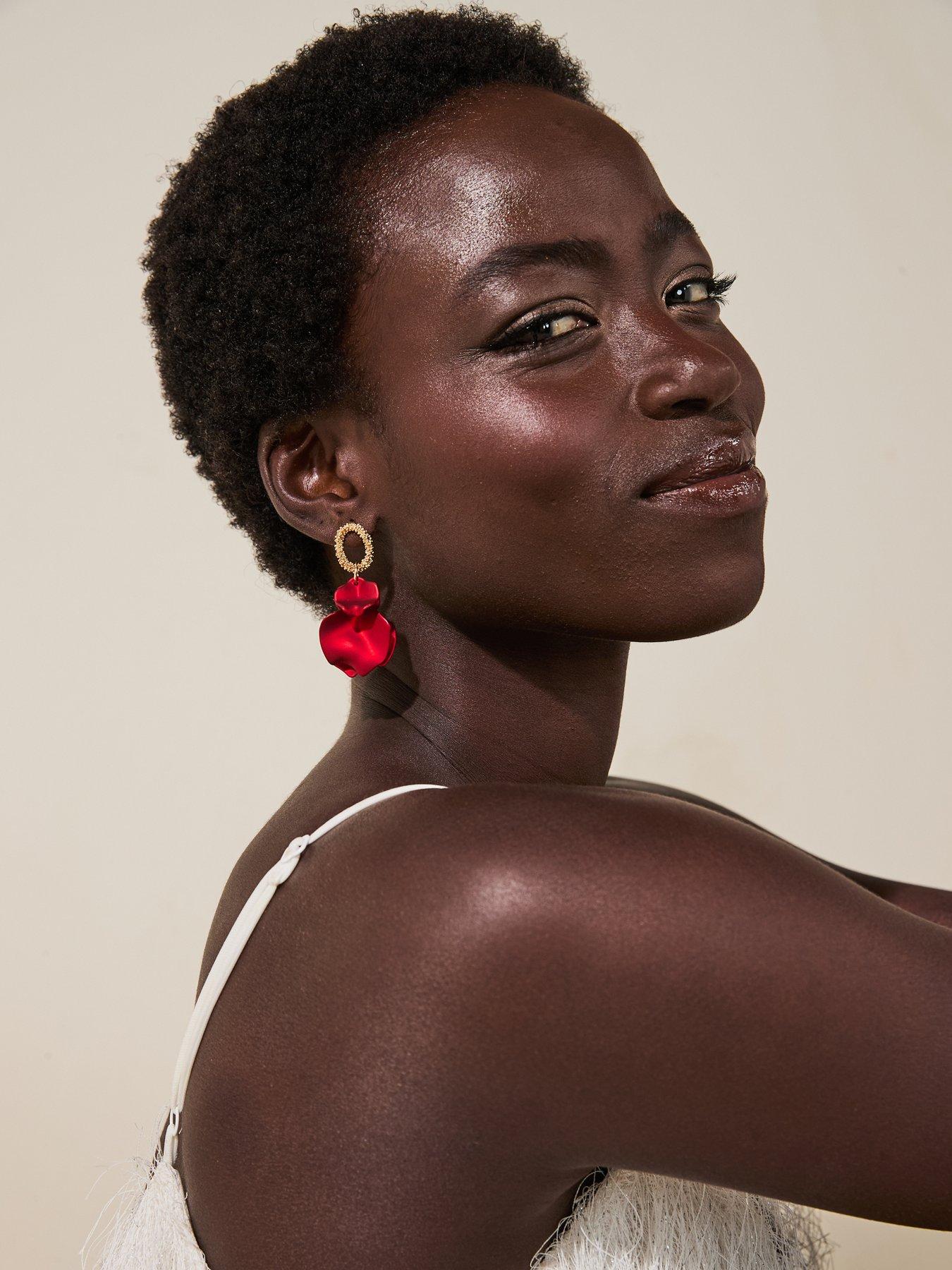 undefined V By Very Gold Plated Red Petal Drop Earrings
